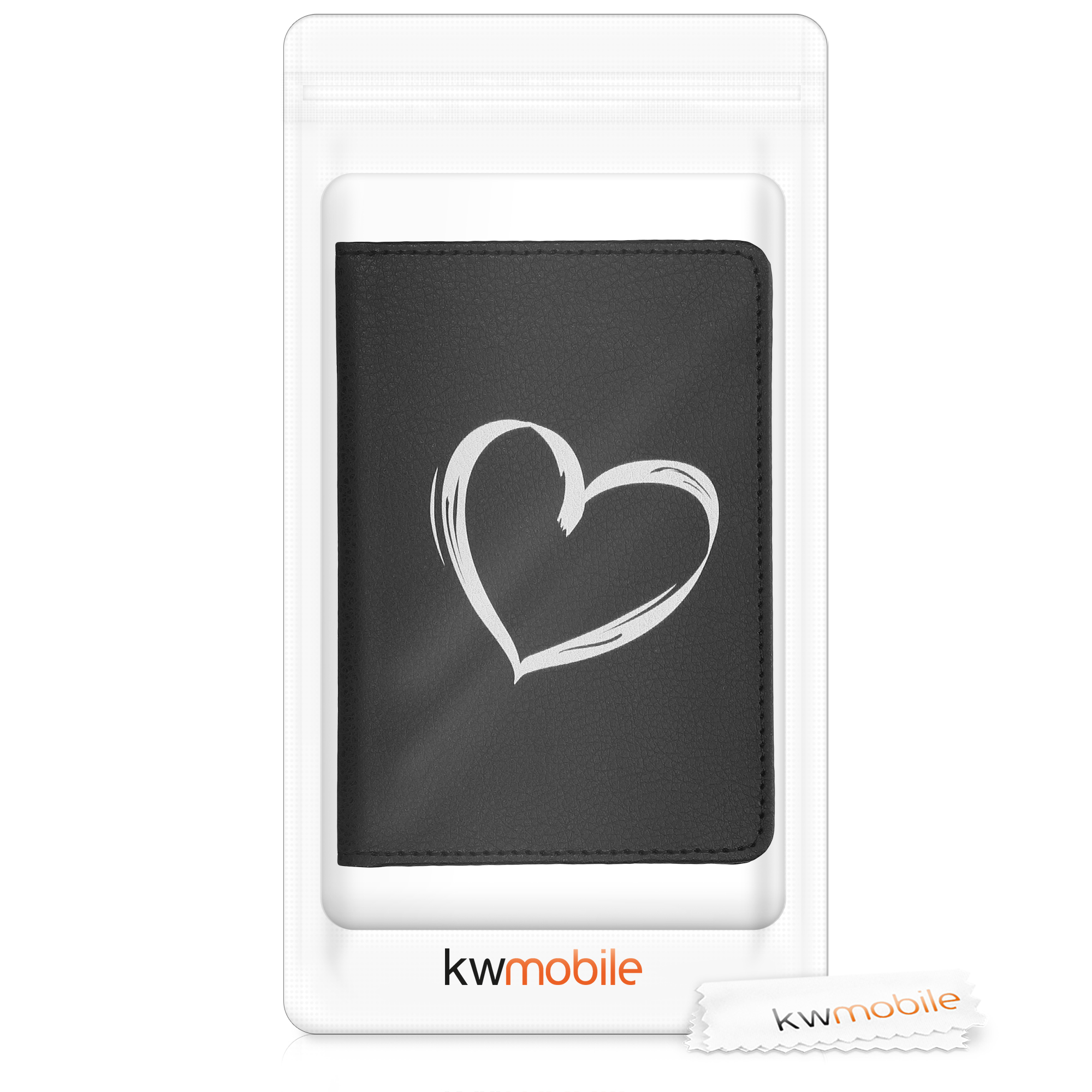 Obal na doklady od auta kwmobile 12 x 17,5 cm / 9,2 x 13 cm PU kůže motiv brushed heart - bílo-černá