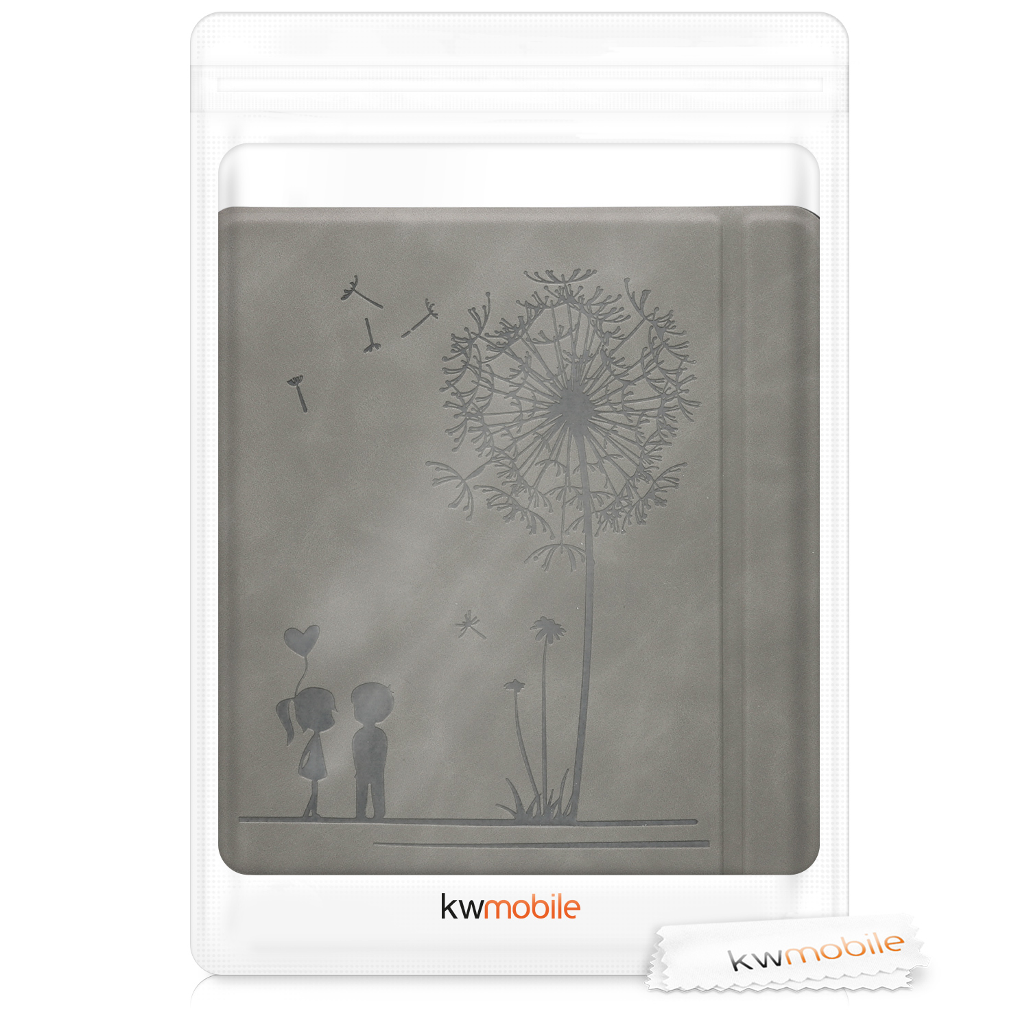Pouzdro na čtečku kwmobile pro Tolino Vision 5 - motiv Dandelion Love, šedá