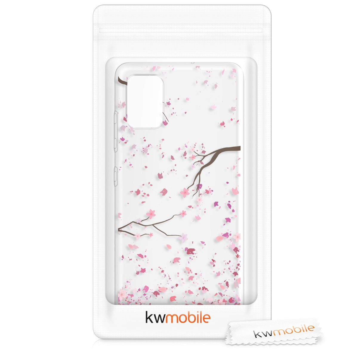 Průhledný kryt na mobil Samsung Galaxy A51 kwmobile motiv Cherry Blossoms Cherry Blossoms - růžová / tmavě hnědá / transparentní