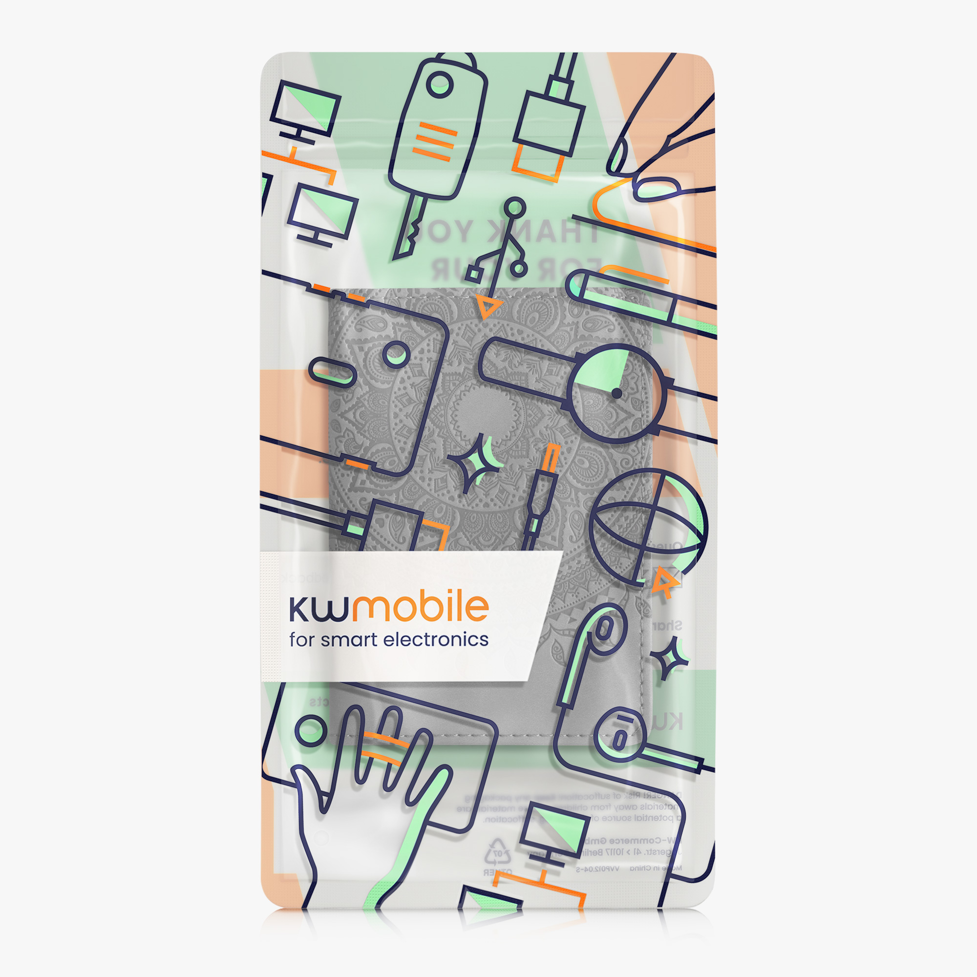 Obal na doklady od auta kwmobile 12 x 17,5 cm / 9,2 x 13 cm PU kůže motiv Indian sun - šedá