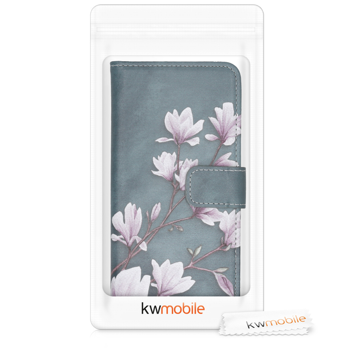 Flipové pouzdro kwmobile pro Google Pixel 3a - magnólie taupe / bílá / modrošedá