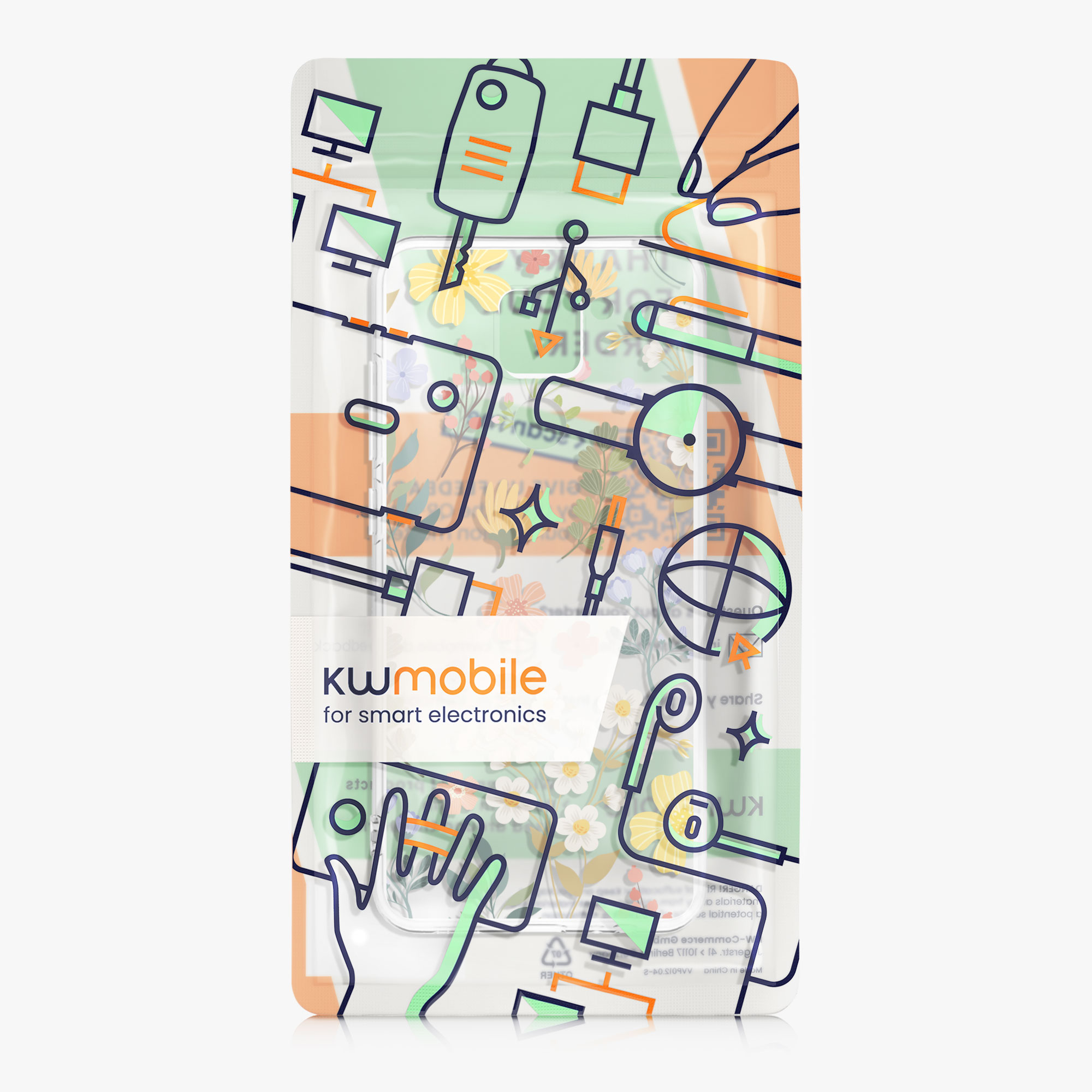 Transparentní TPU kryt kwmobile pro Xiaomi Redmi Note 9 - žluté květy / zelená / transparentní