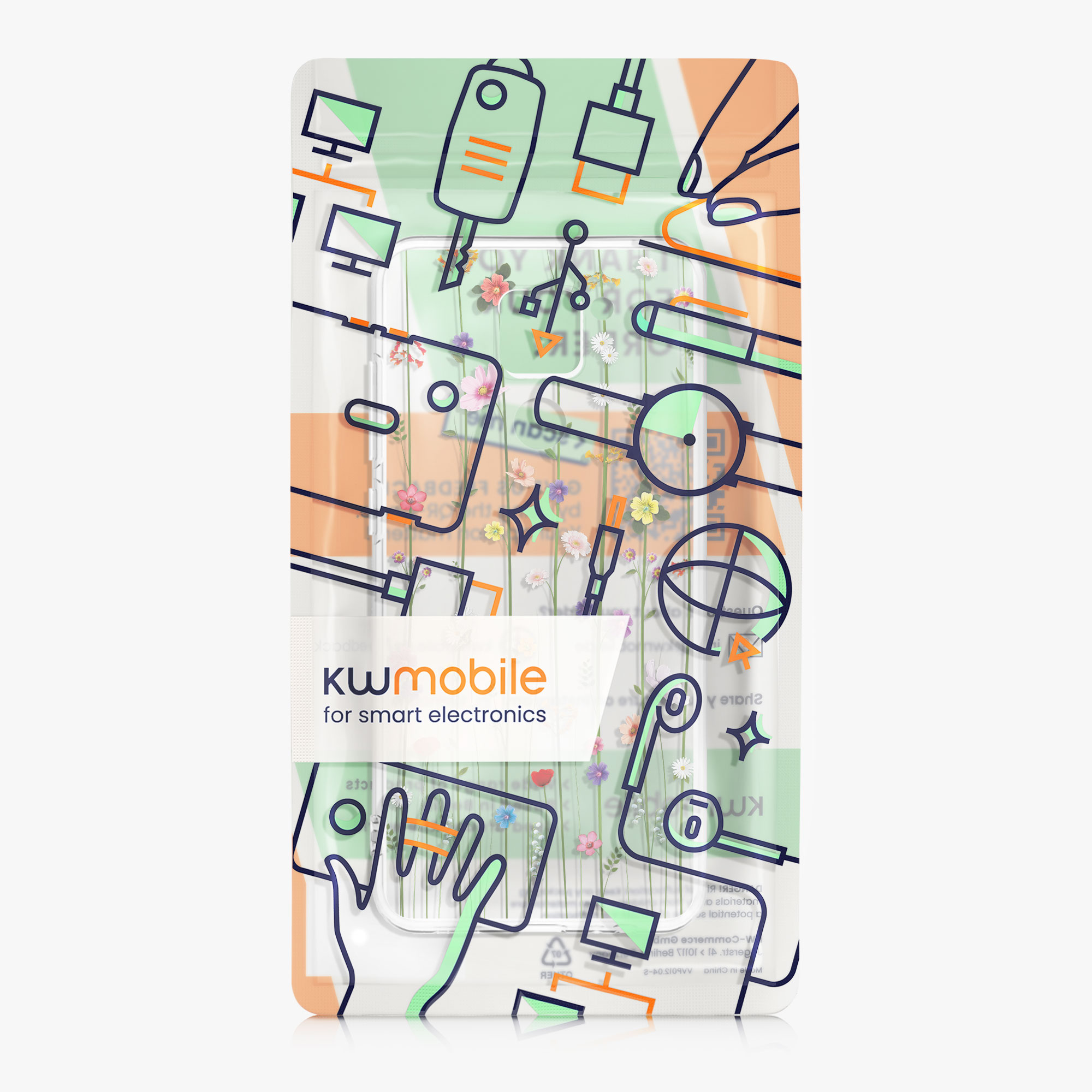 Transparentní TPU kryt kwmobile pro Xiaomi Redmi Note 9 - barevné květiny / transparentní