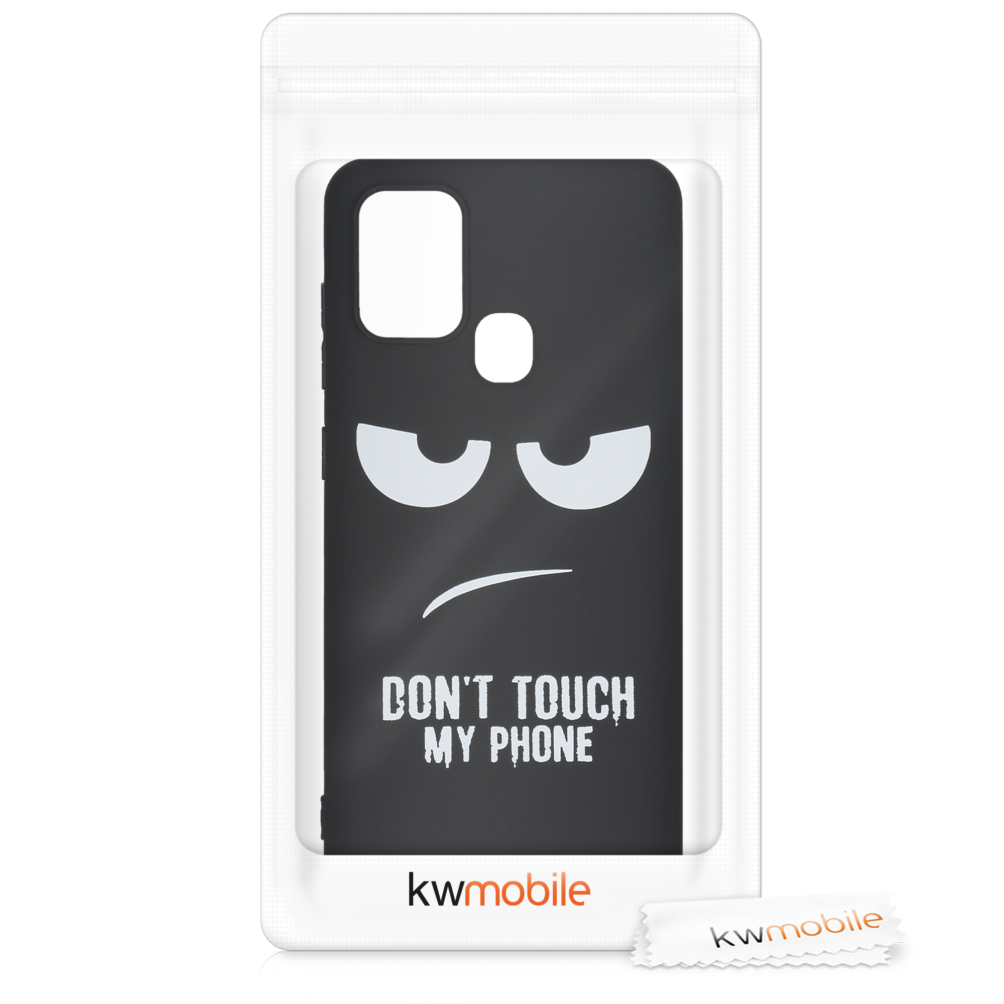 Kryt na mobil Samsung Galaxy A21s kwmobile motiv Don't Touch My Phone - White / Black