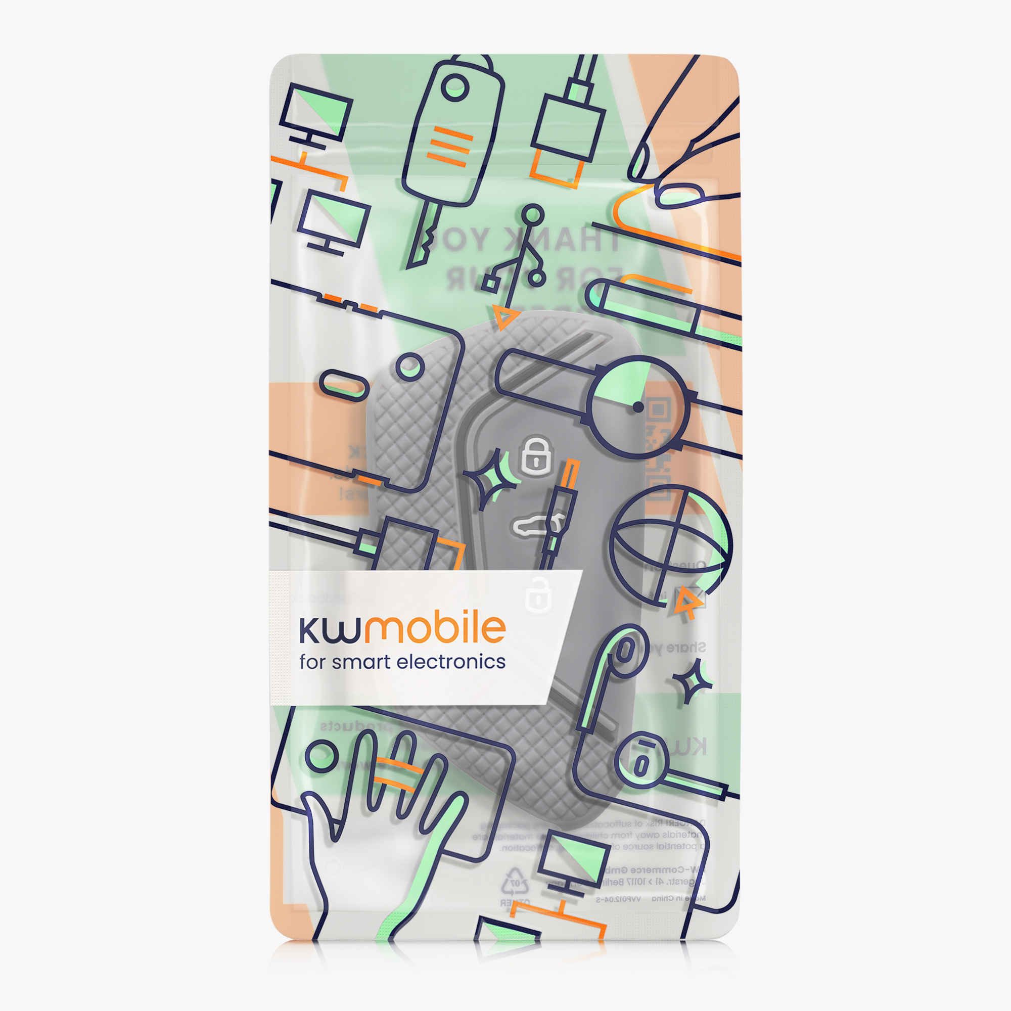 Pouzdro na klíč od auta kwmobile pro VW Golf 8, ID.3/ID.4/ID.5/ID.7, Seat/Škoda/Cupra - šedá / černá