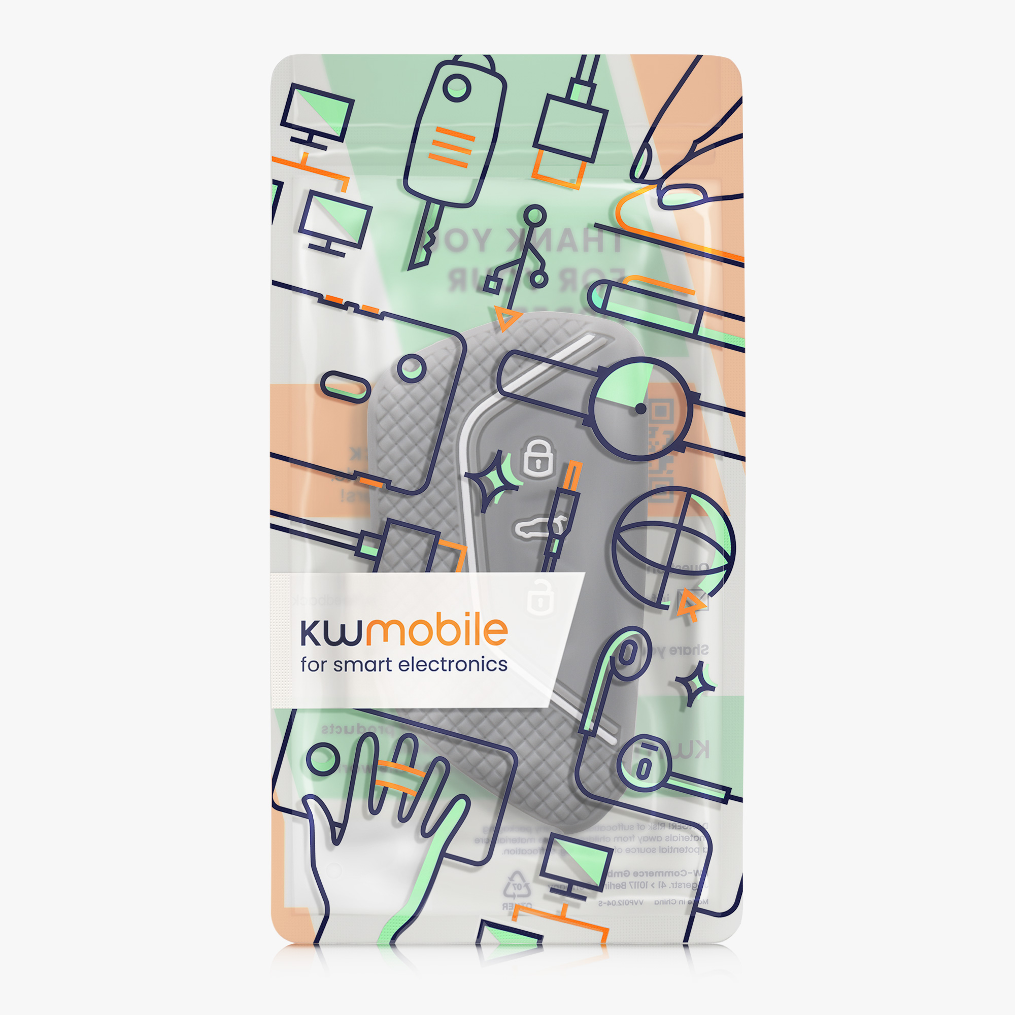 Pouzdro na klíč od auta kwmobile pro VW Golf 8, ID.3/ID.4/ID.5/ID.7, Seat/Škoda/Cupra - světle šedá / bílá