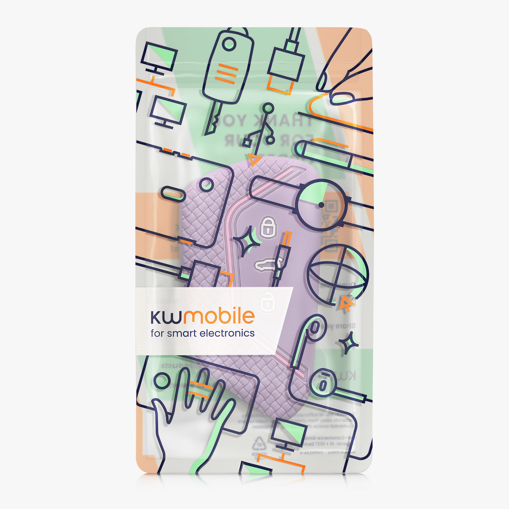 Pouzdro na klíč od auta kwmobile pro VW Golf 8, ID.3/ID.4/ID.5/ID.7, Seat/Škoda/Cupra - levandulová / růžová
