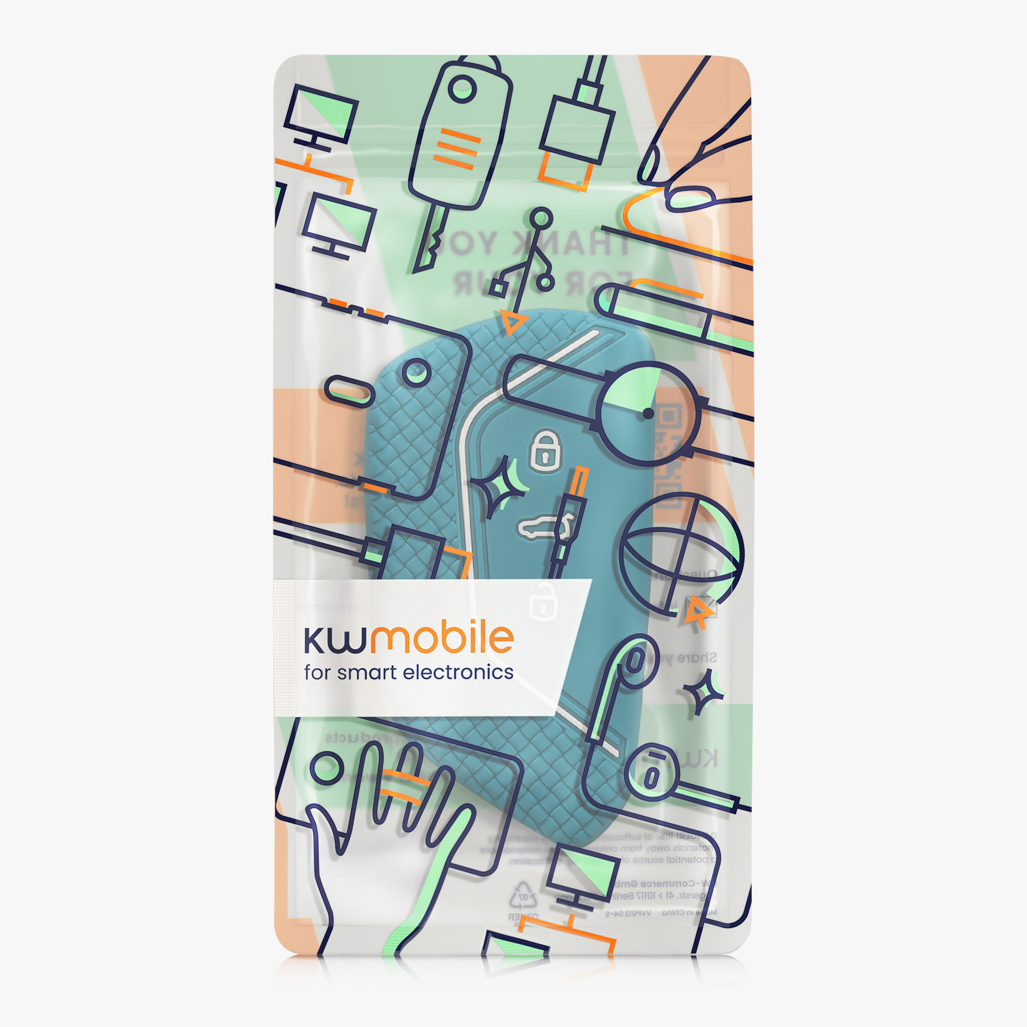 Pouzdro na klíč od auta kwmobile pro VW Golf 8, ID.3/ID.4/ID.5/ID.7, Seat/Škoda/Cupra - petrolejová / bílá