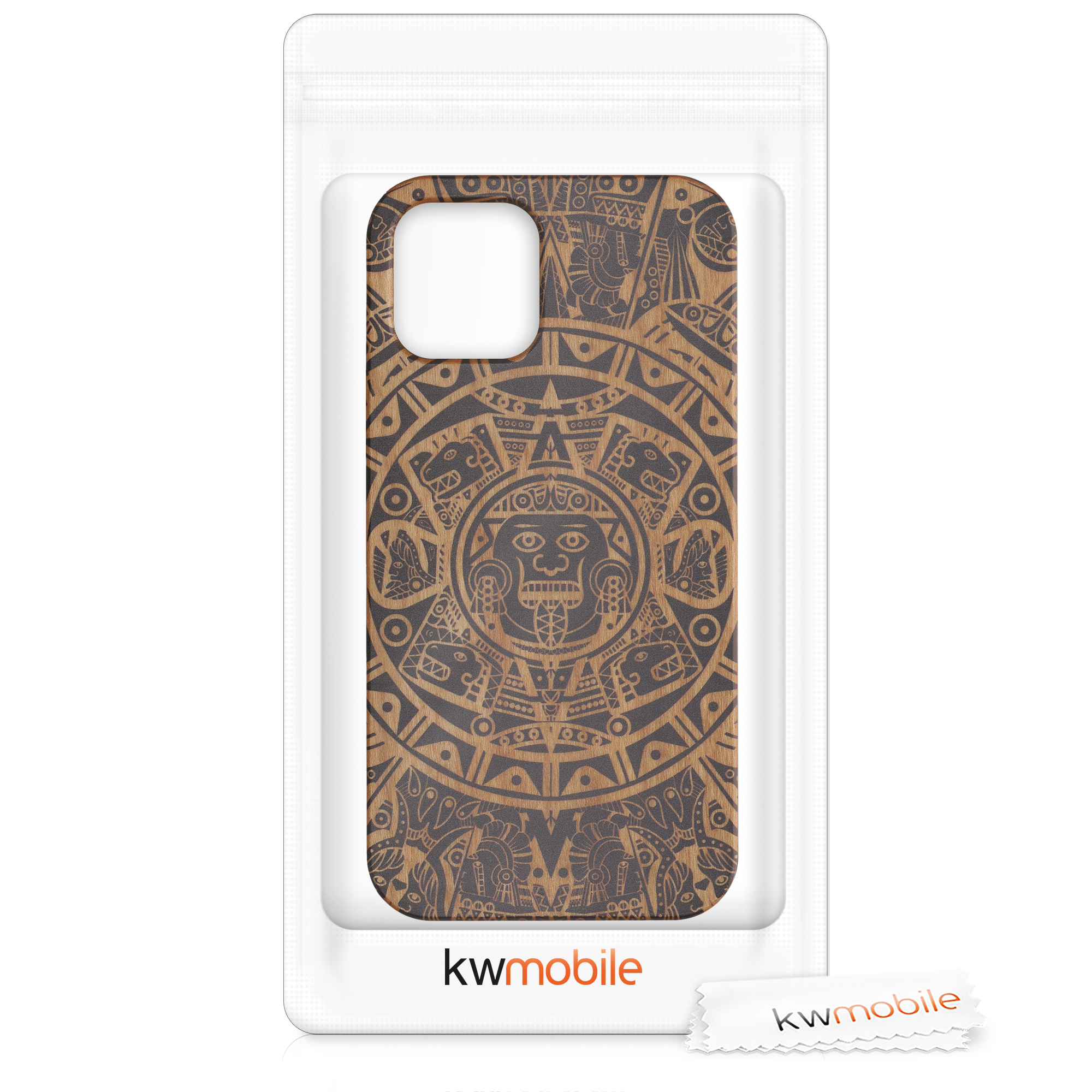 Dřevěný kryt kwmobile pro iPhone 12 / iPhone 12 Pro - světle hnědá / černá