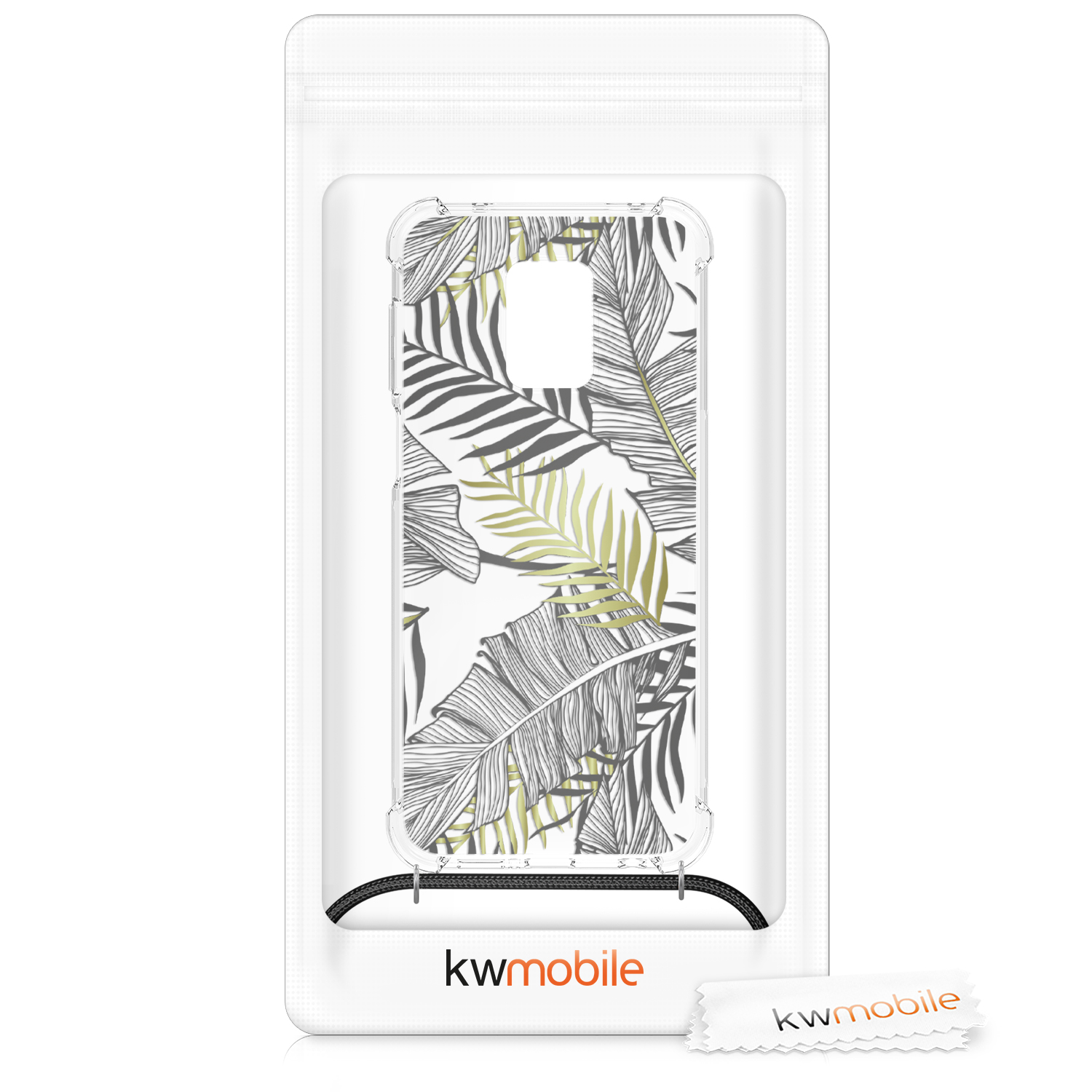 Crossbody kryt kwmobile pro Xiaomi Redmi Note 9S / 9 Pro / 9 Pro Max - zlaté palmové listy / šedá / transparentní