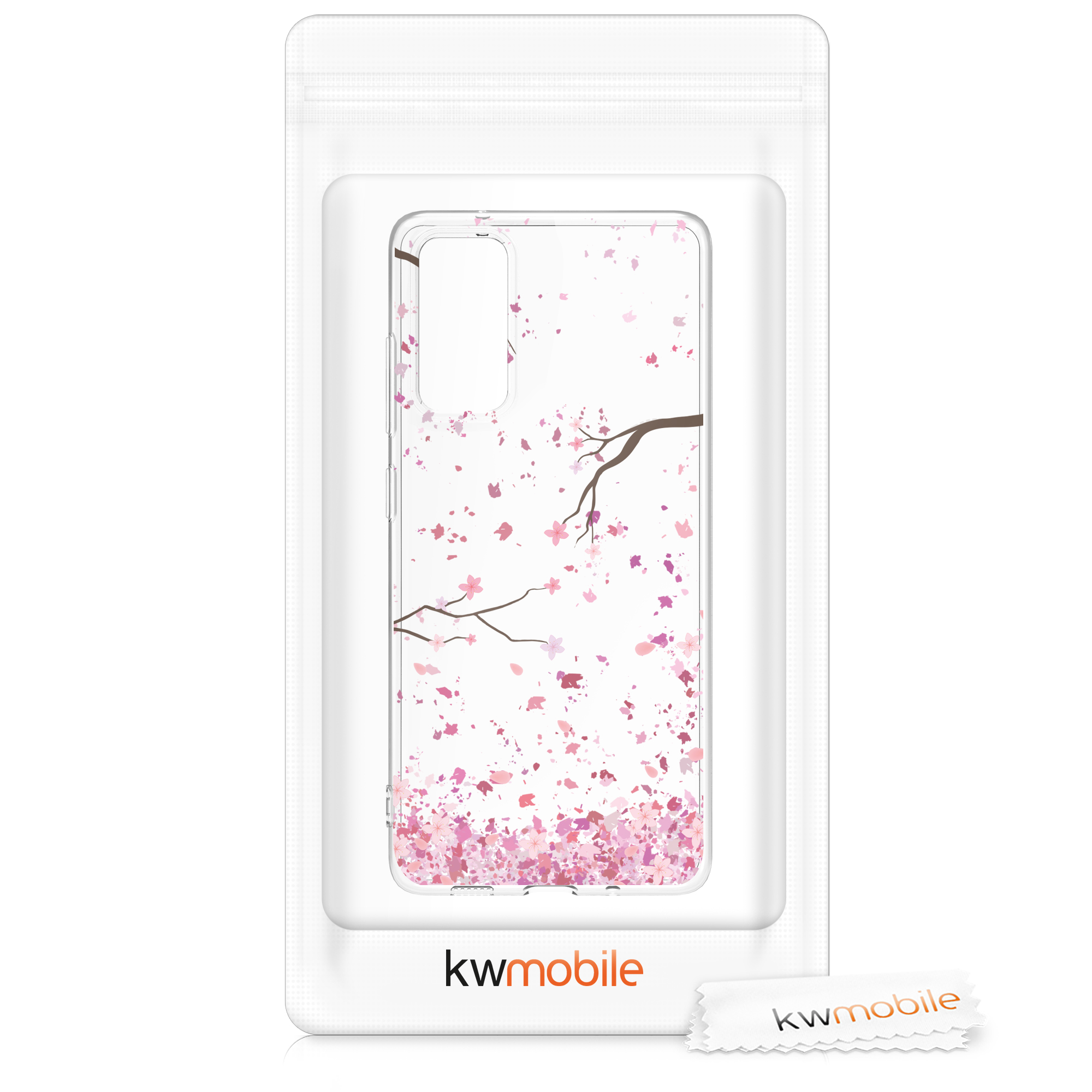 Čirý kryt na mobil Samsung Galaxy S20 FE kwmobile Cherry Blossoms růžovo-tmavě hnědo-transparentní