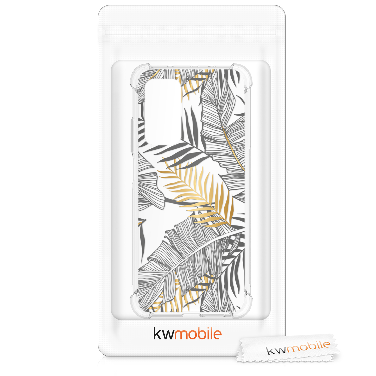 Crossbody kryt kwmobile Xiaomi Mi 10T / Mi 10T Pro, zlaté palmové listy / šedá / transparentní