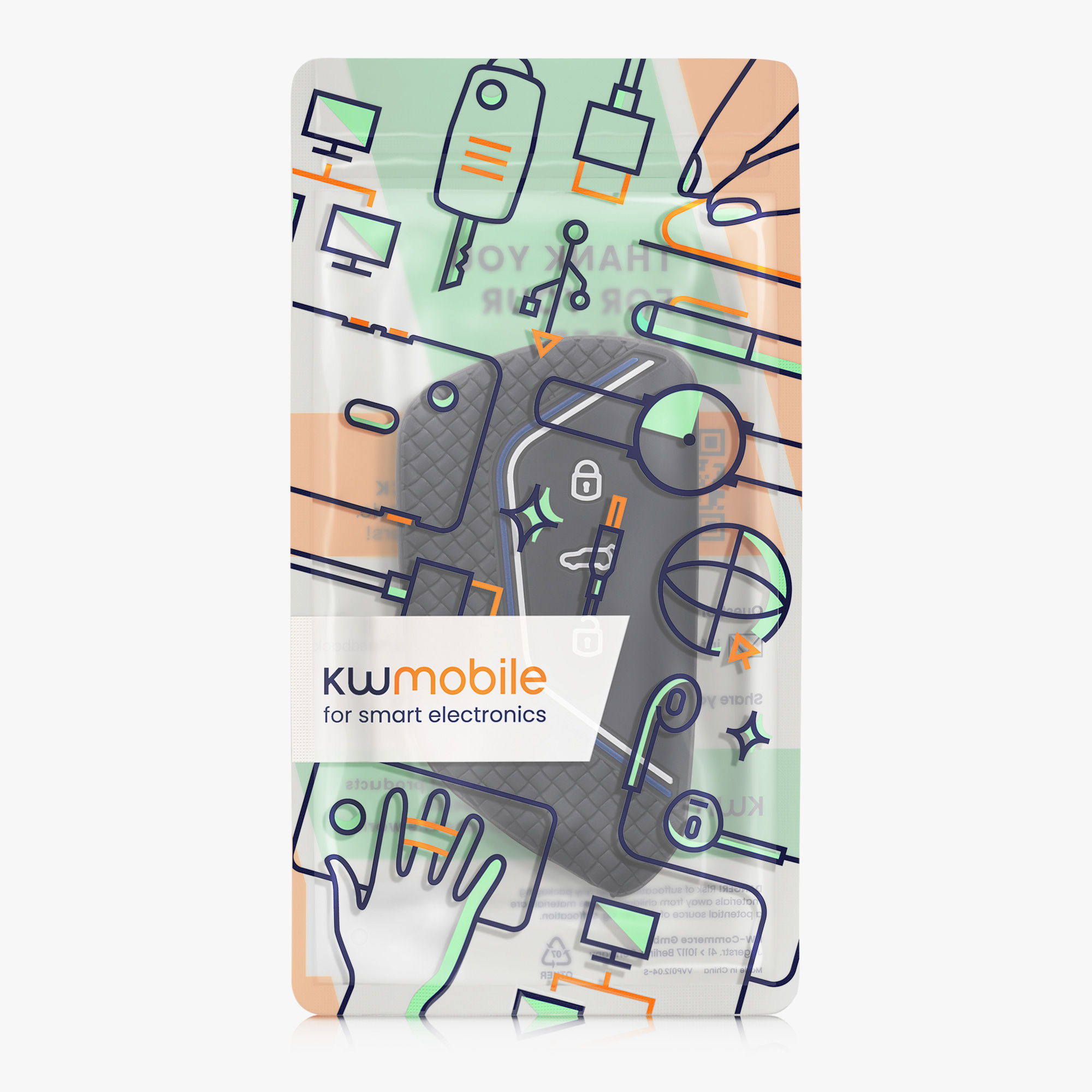Pouzdro na klíč od auta kwmobile pro VW Golf 8, ID.3/ID.4/ID.5/ID.7, Seat/Škoda/Cupra - černá / modrá / bílá