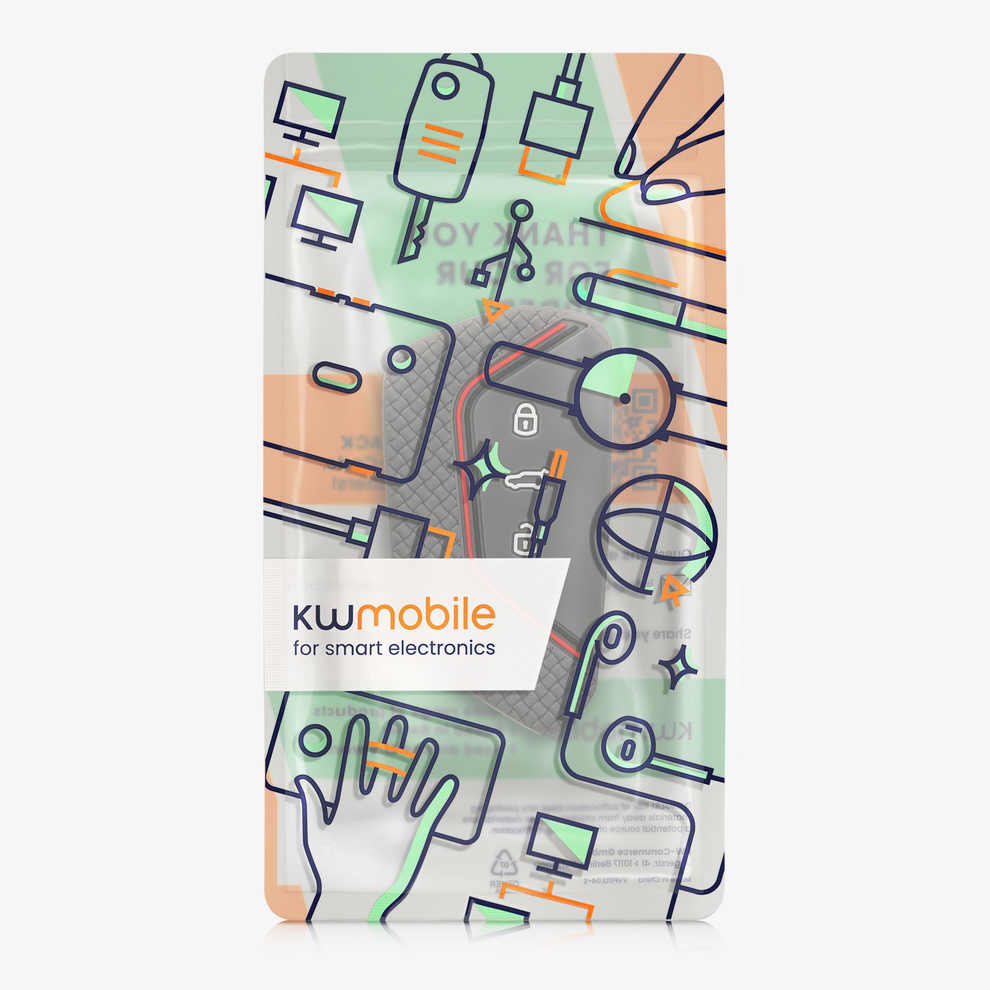 Pouzdro na klíč od auta kwmobile pro VW Golf 8, ID.3/ID.4/ID.5/ID.7, Seat/Škoda/Cupra - šedá / černá / červená