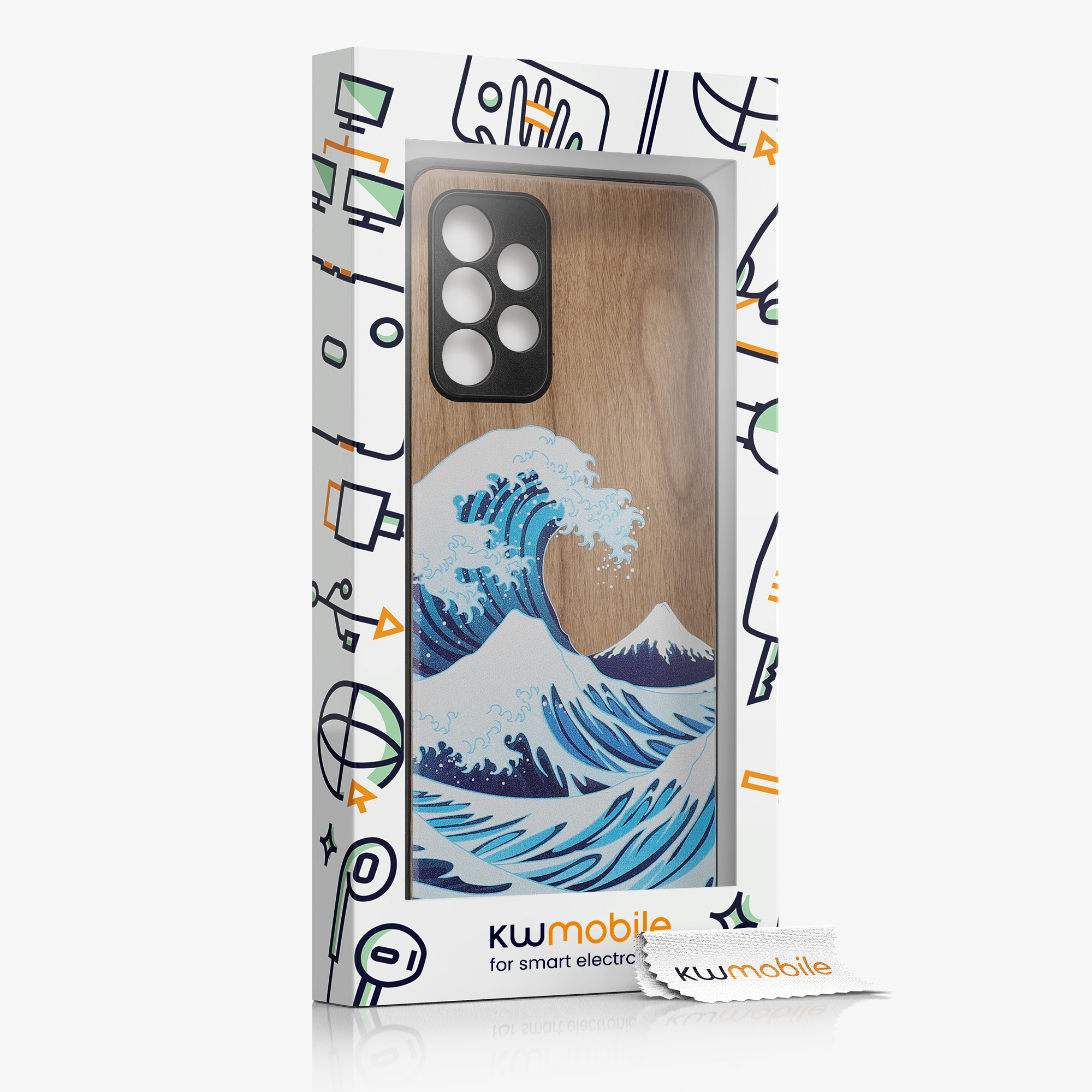 Dřevěný kryt na mobil Samsung Galaxy A52 / A52 5G / A52s 5G kwmobile TPU rámeček Modrá / bílá / hnědá