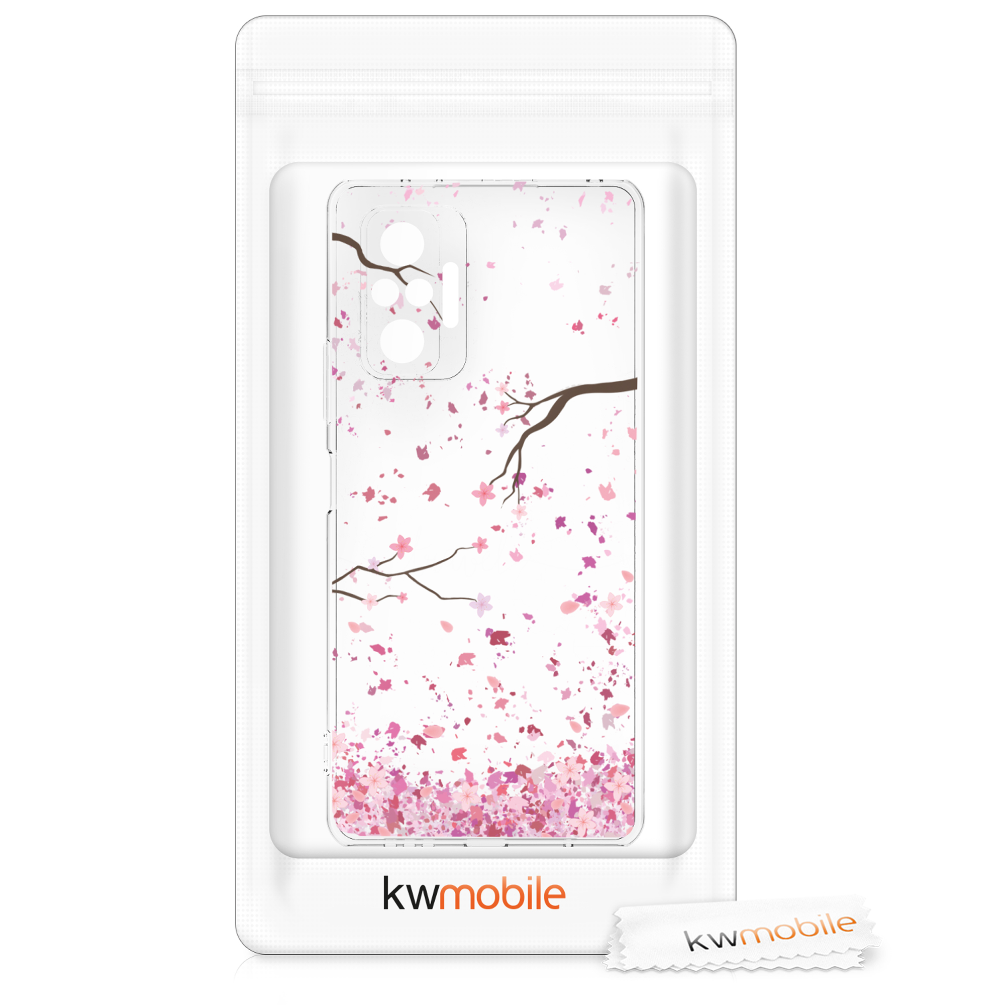 Kryt Xiaomi Redmi Note 10 Pro silikonový TPU třešňové květy - růžová/tmavě hnědá kwmobile