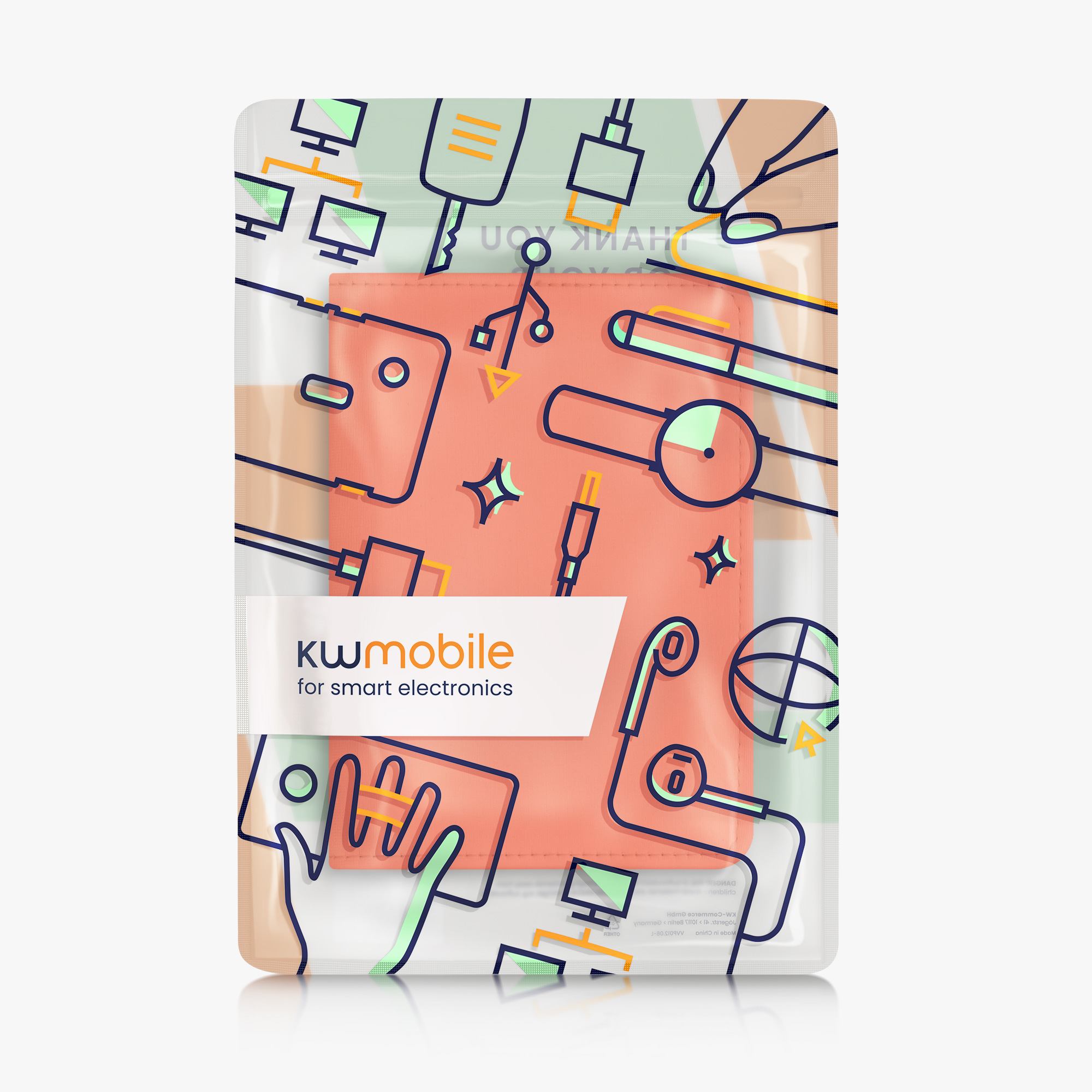 Obal na doklady od auta kwmobile neopren - 12 × 17,5 cm otevřené / 9,2 × 13 cm složené - neonově oranžová