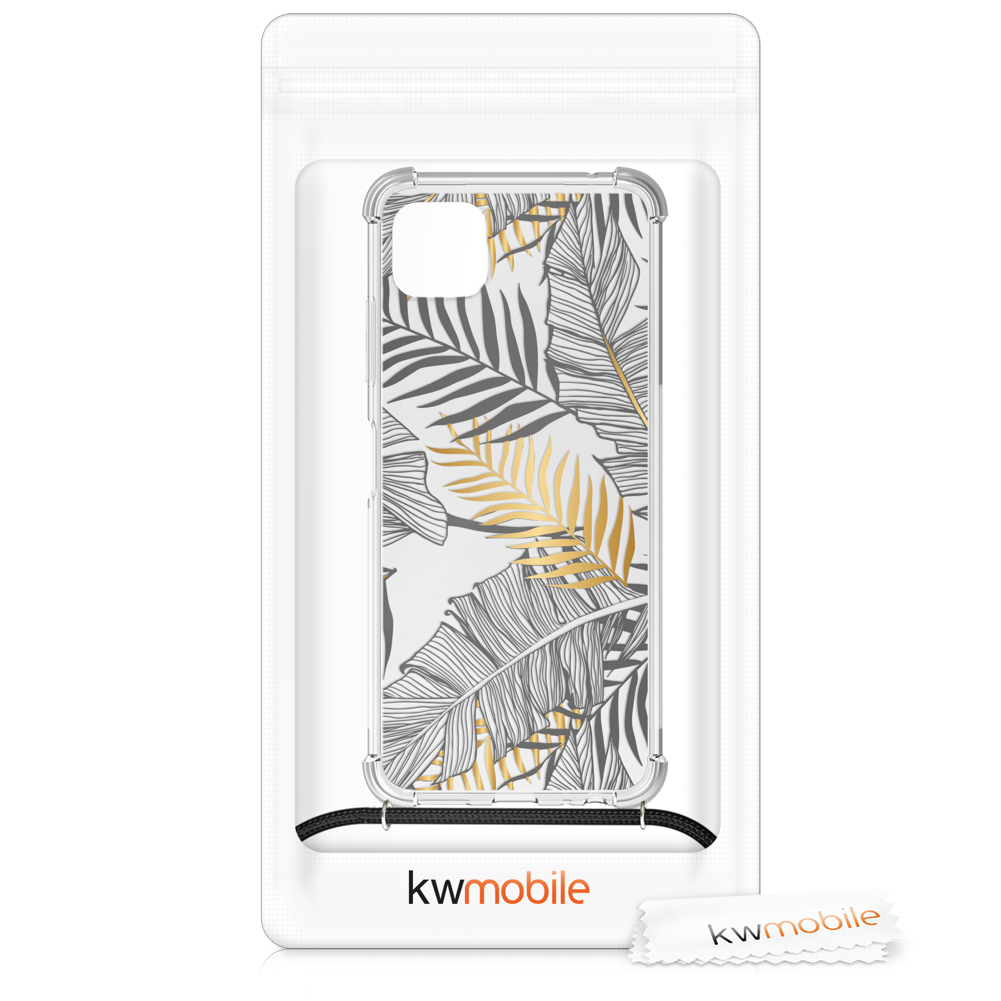 Crossbody kryt na mobil Samsung Galaxy A22 5G kwmobile se šňůrkou Palm Leaves - zlatá