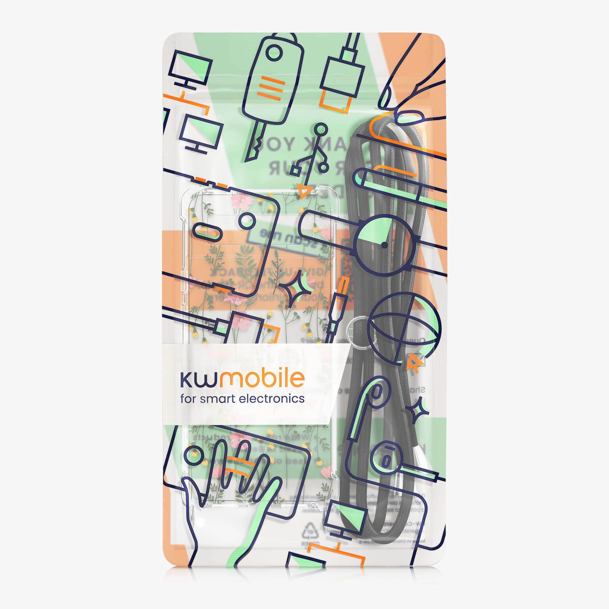 Crossbody kryt kwmobile pro Google Pixel 6 - jemné květy růžová/zelená/transparentní