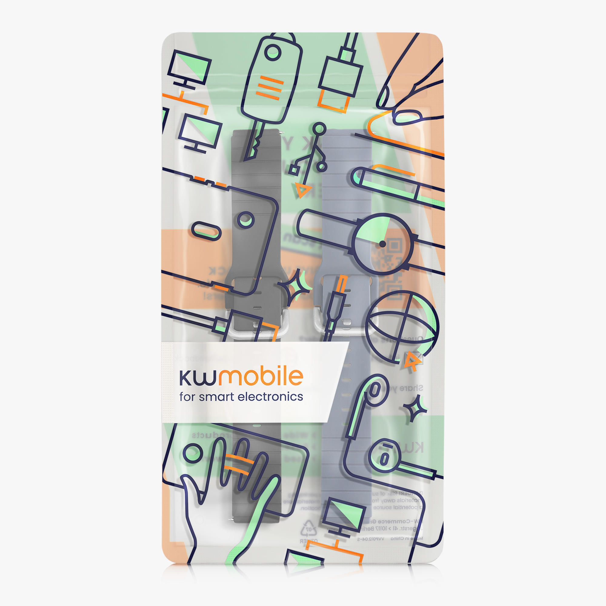 Řemínky kwmobile pro Willful ID205, ID205U, ID205S, ID205L, ID216, SW01, SW021, SW023, SW025 - 2 ks - černá / šedá