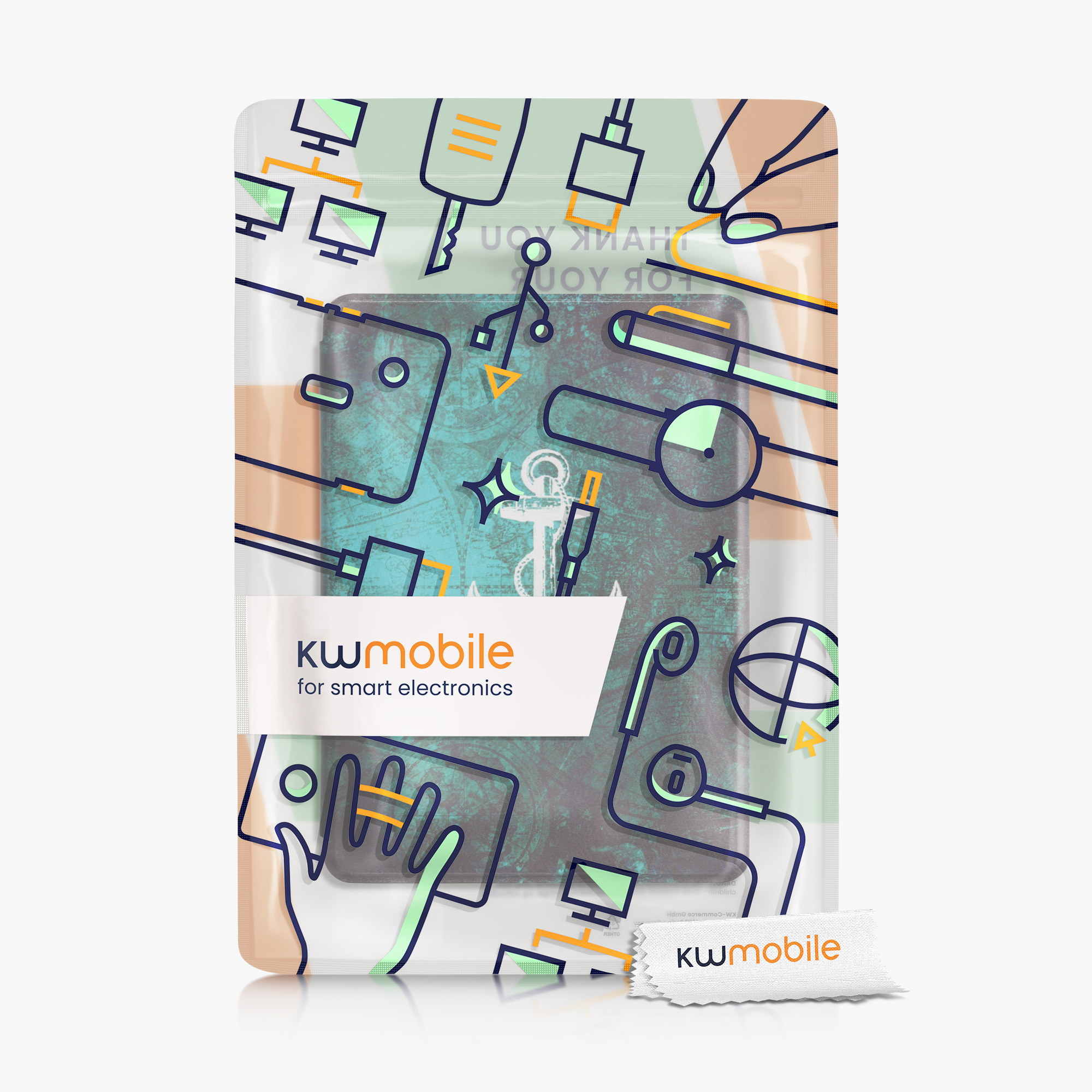 Pouzdro na čtečku kwmobile Amazon Kindle Paperwhite 11 Generation 2021 Case - Anchor Map bílá / modrá
