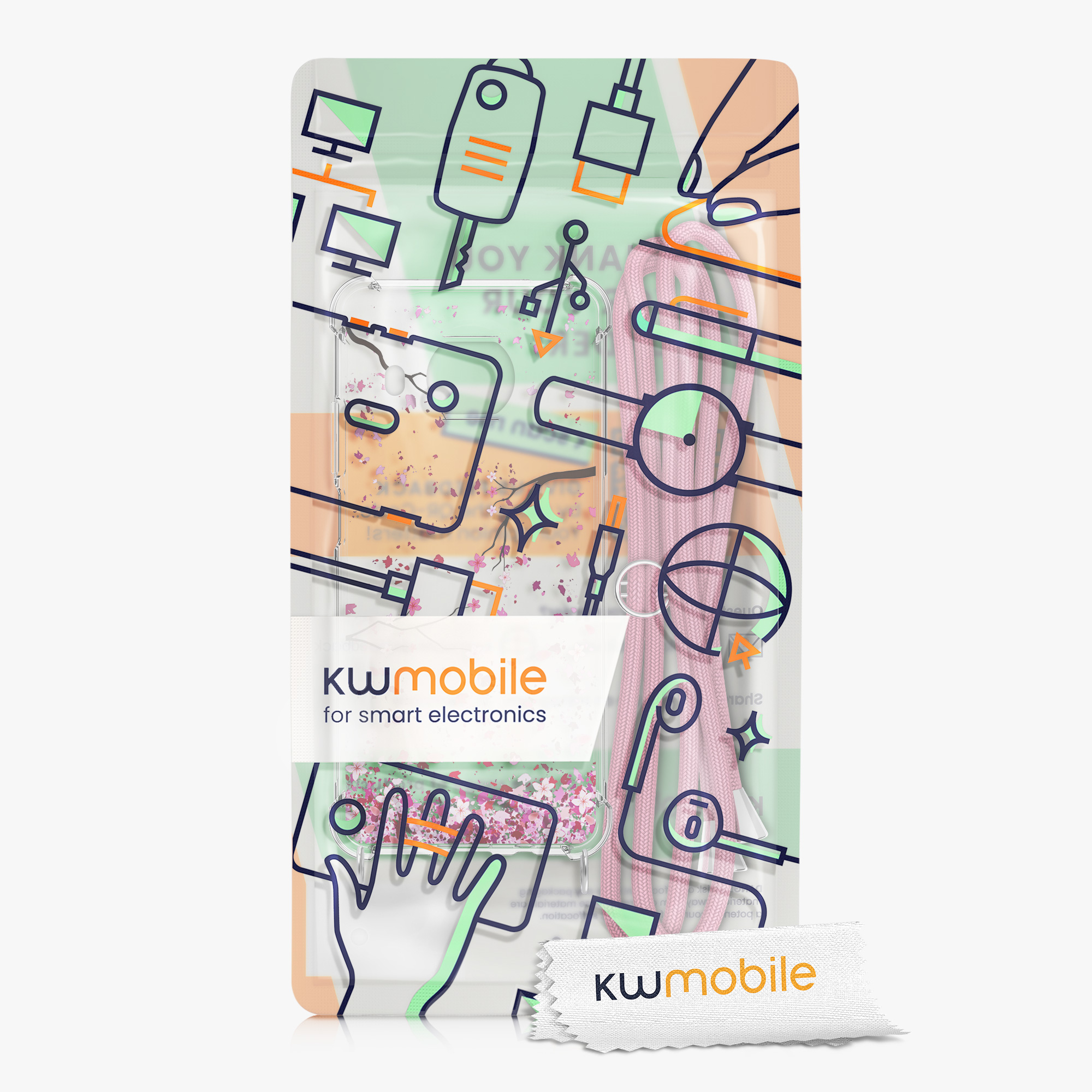 Crossbody kryt kwmobile Xiaomi Mi 10T Lite, růžové třešňové květy / Dark Brown / transparentní