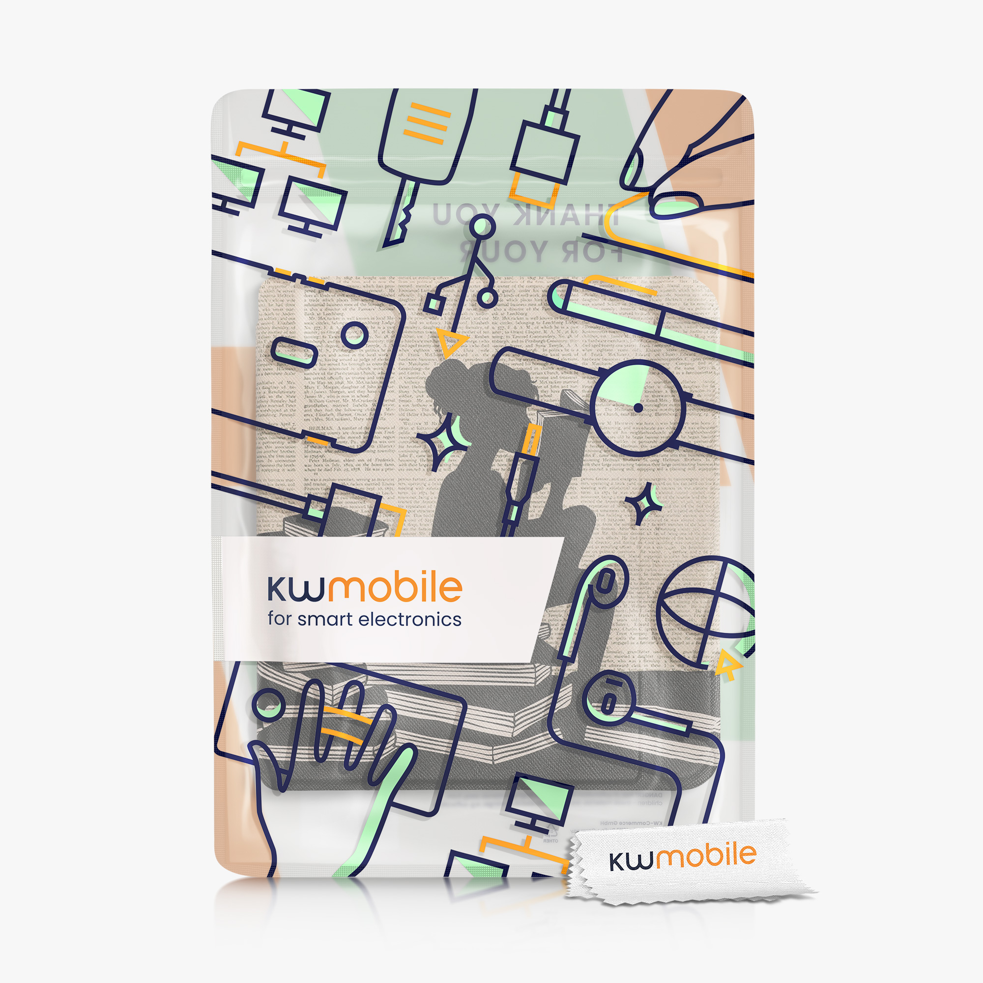 Pouzdro kwmobile pro Tolino Vision 6 - dívka a knihy, černá / béžová