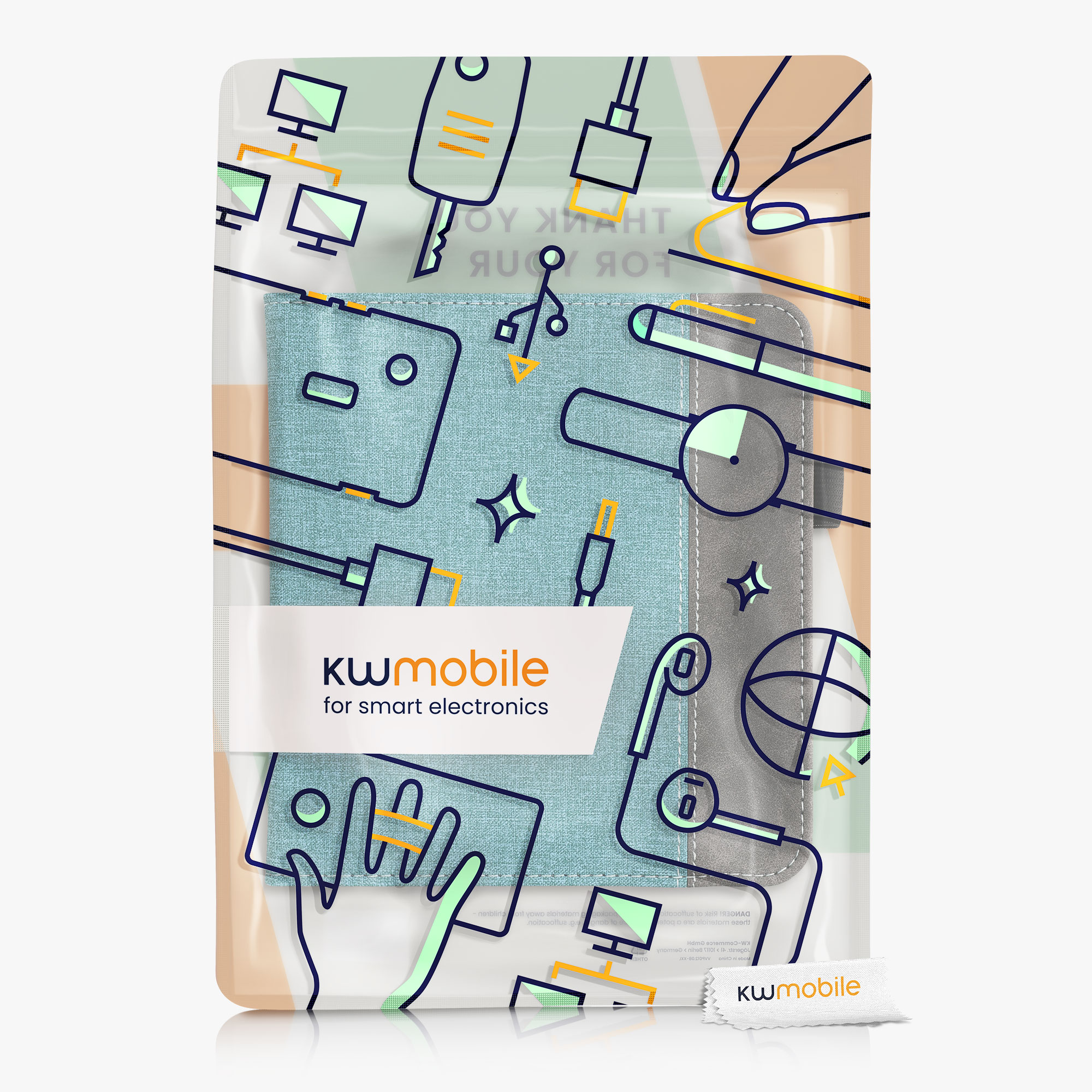 Pouzdro kwmobile pro Tolino Vision 6 - petrolejová / tmavě šedá