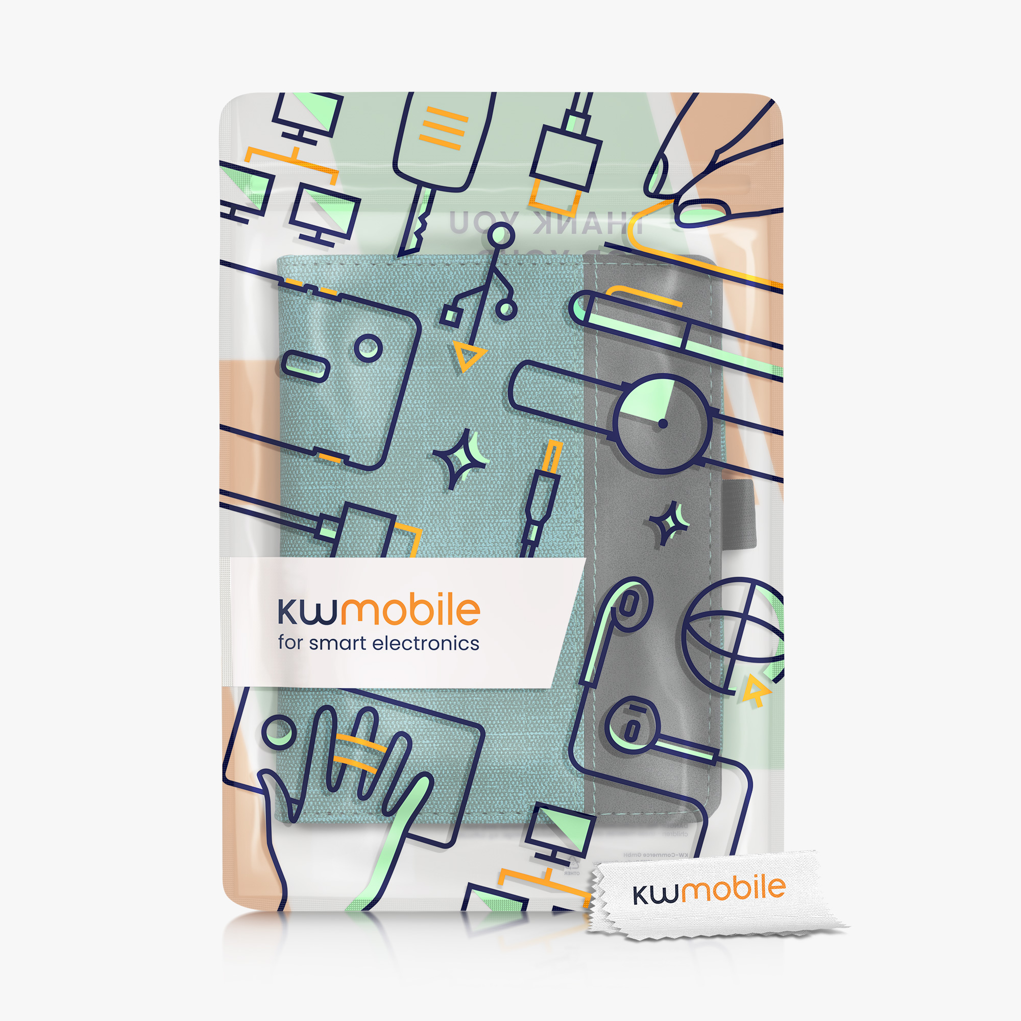 Semišové pouzdro na čtečku Kobo Aura Edition 1 mint-tmavě šedé se stojánkem a poutkem