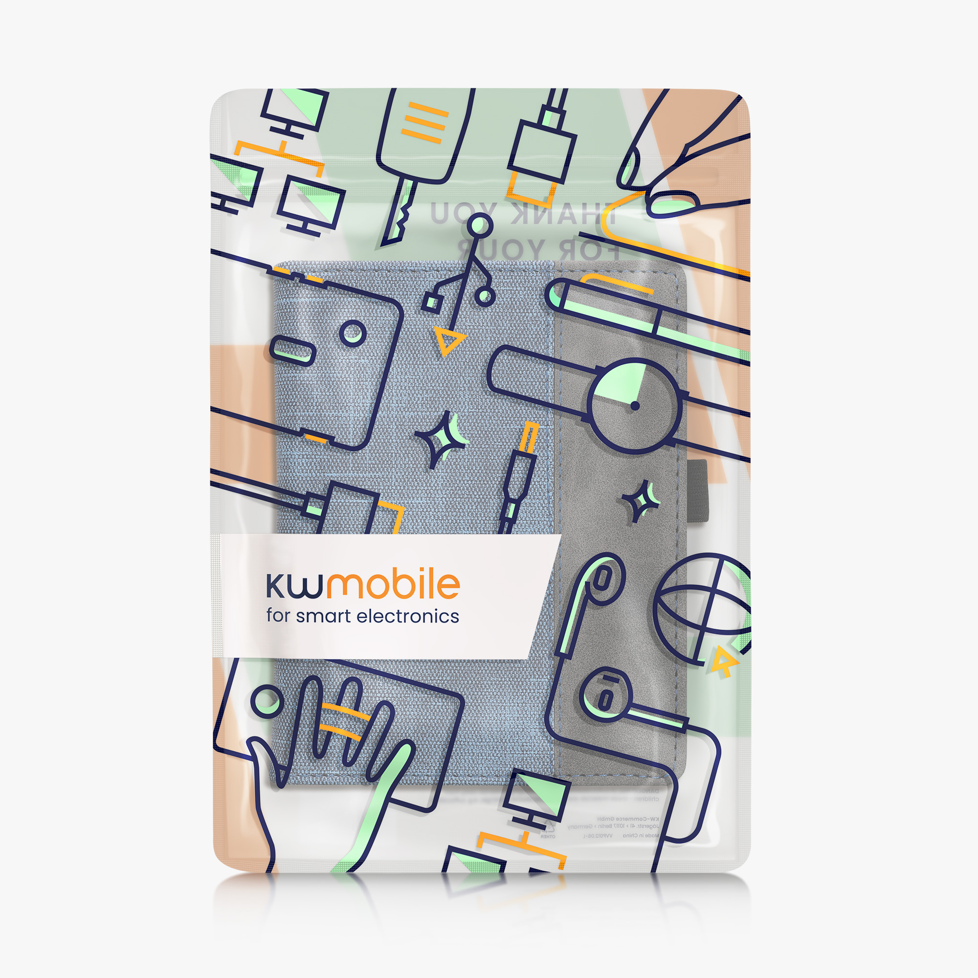 Semišové pouzdro na čtečku Kobo Aura Edition 1 tmavě modro-tmavě šedé se stojánkem a poutkem