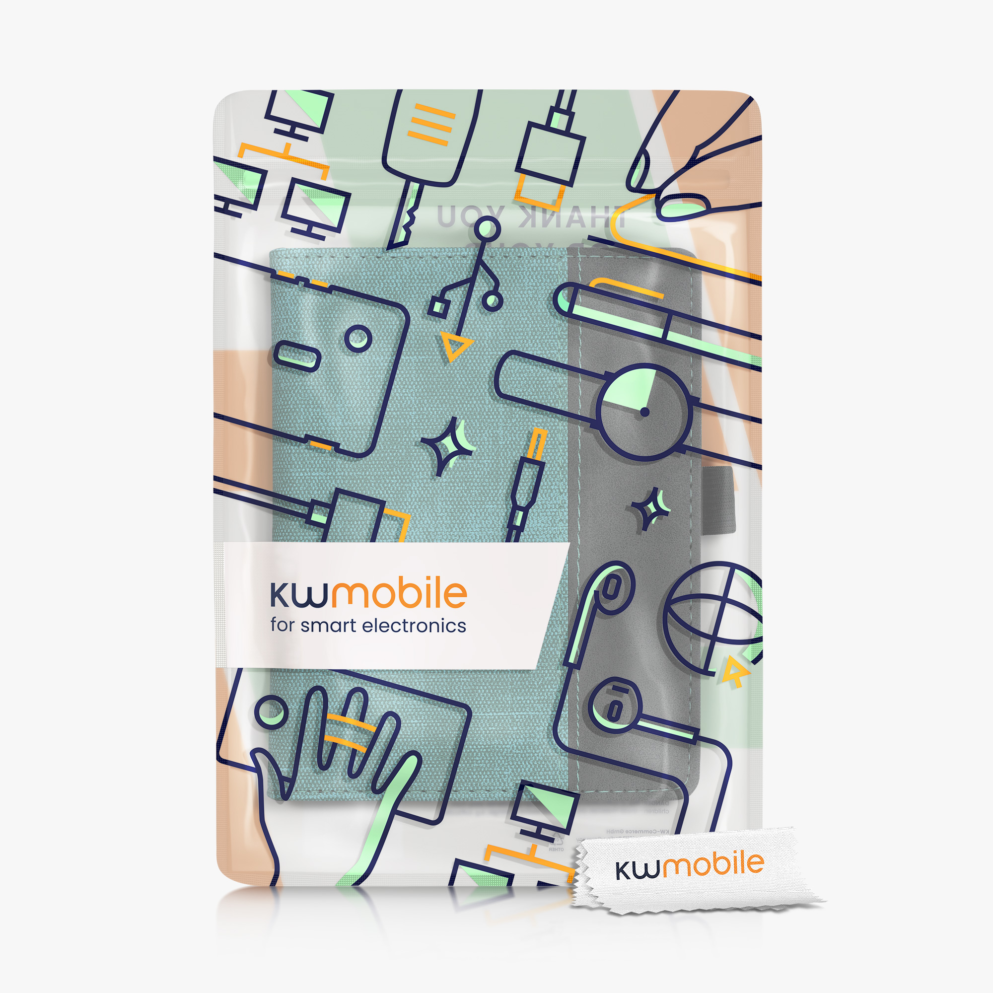 Semišové pouzdro na čtečku Kobo Aura Edition 2 mint-tmavě šedé se stojánkem a poutkem