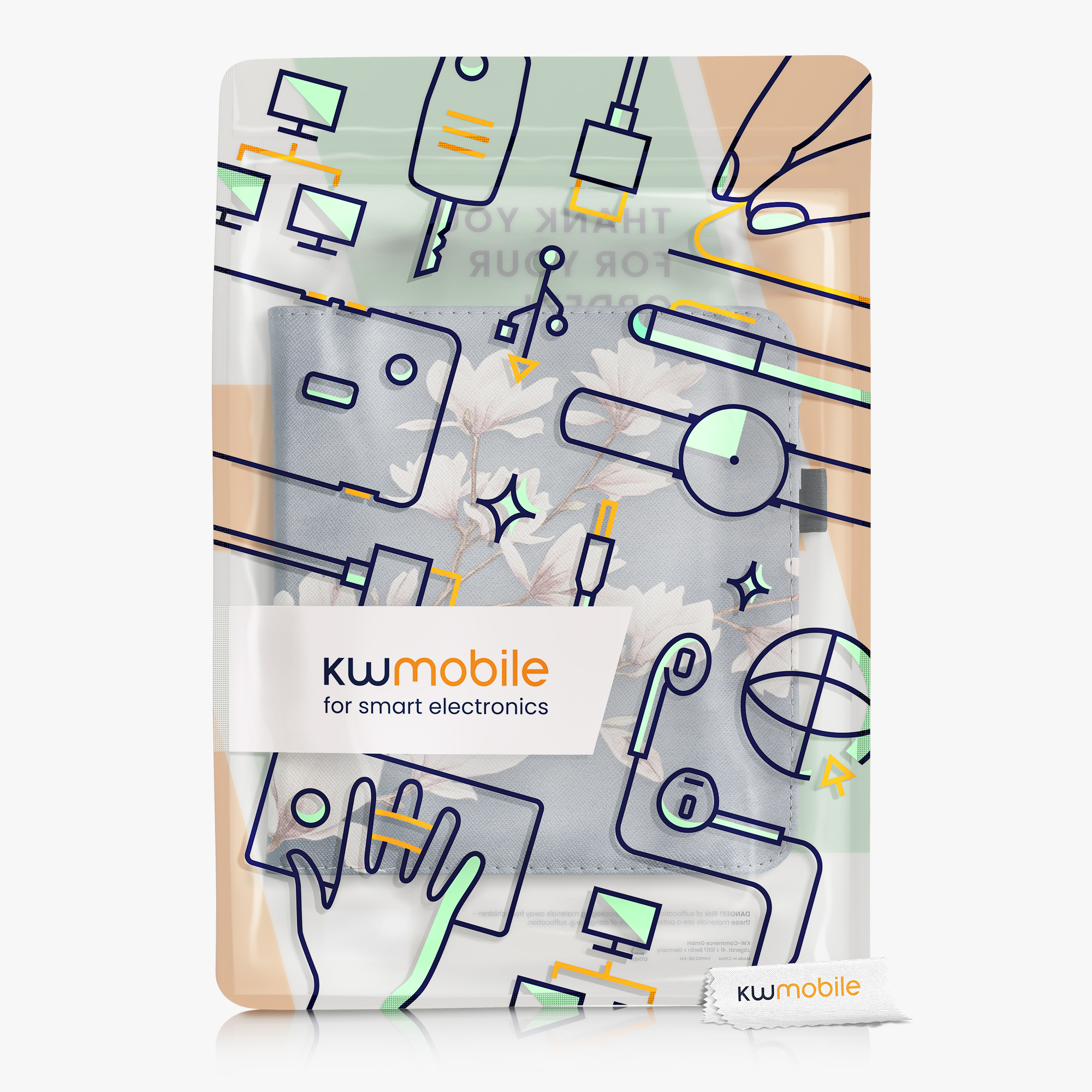 Řemínek kwmobile pro Tolino Vision 6 - magnólie, taupe / bílá / modrošedá