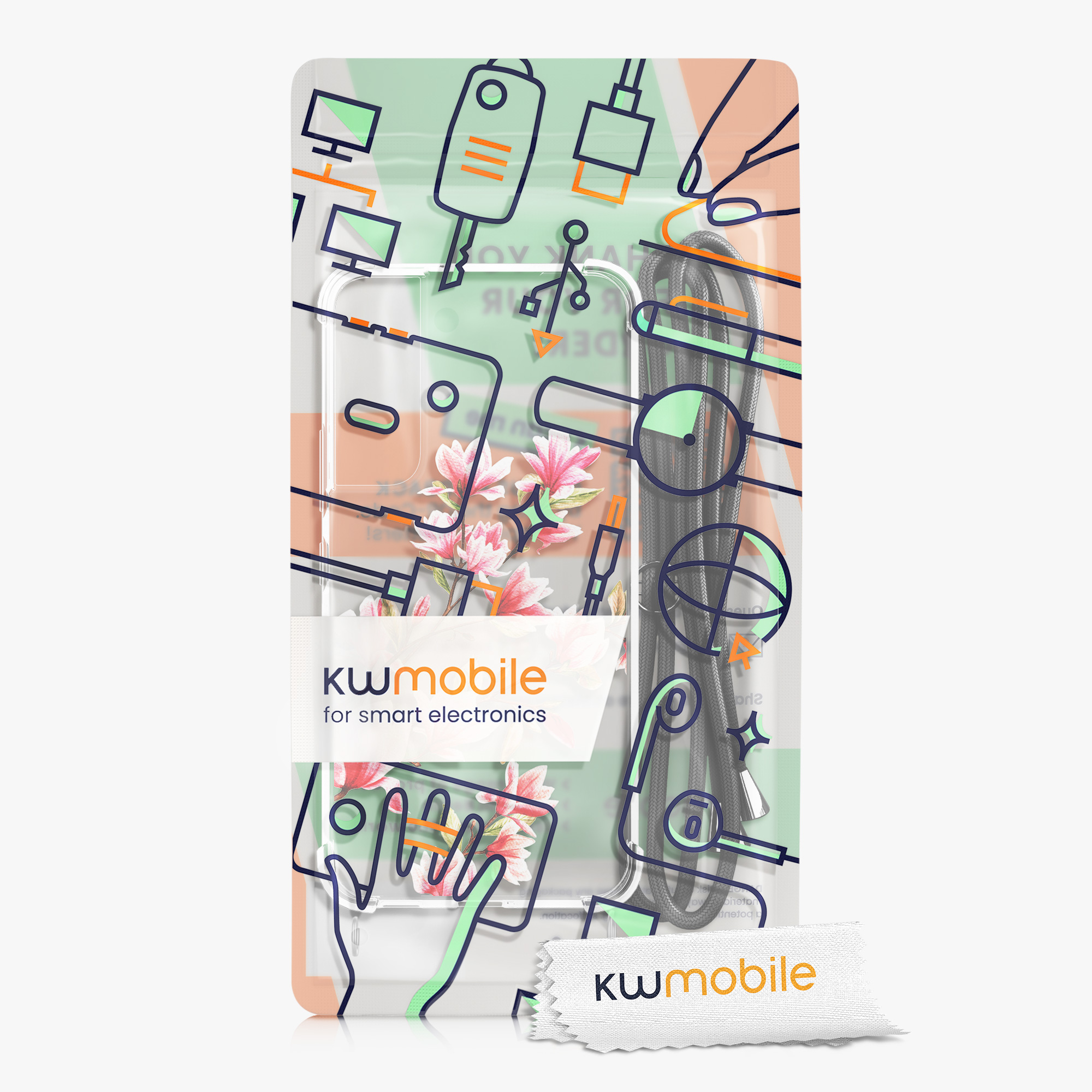 Crossbody kryt na mobil Galaxy S22 kwmobile růžové magnólie / bílá / transparentní