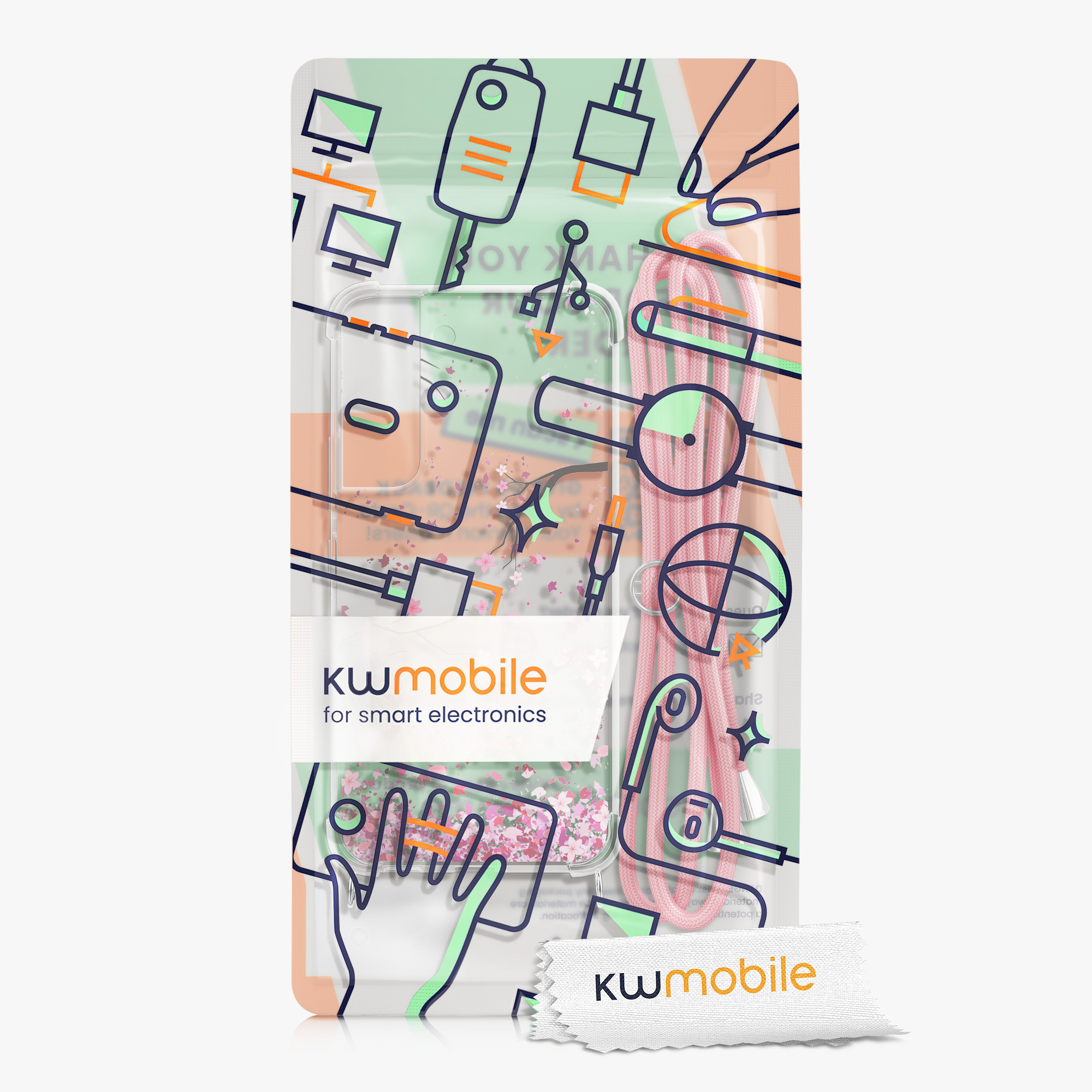 Crossbody kryt na mobil Galaxy S22 kwmobile růžové květy / tmavě hnědá / transparentní