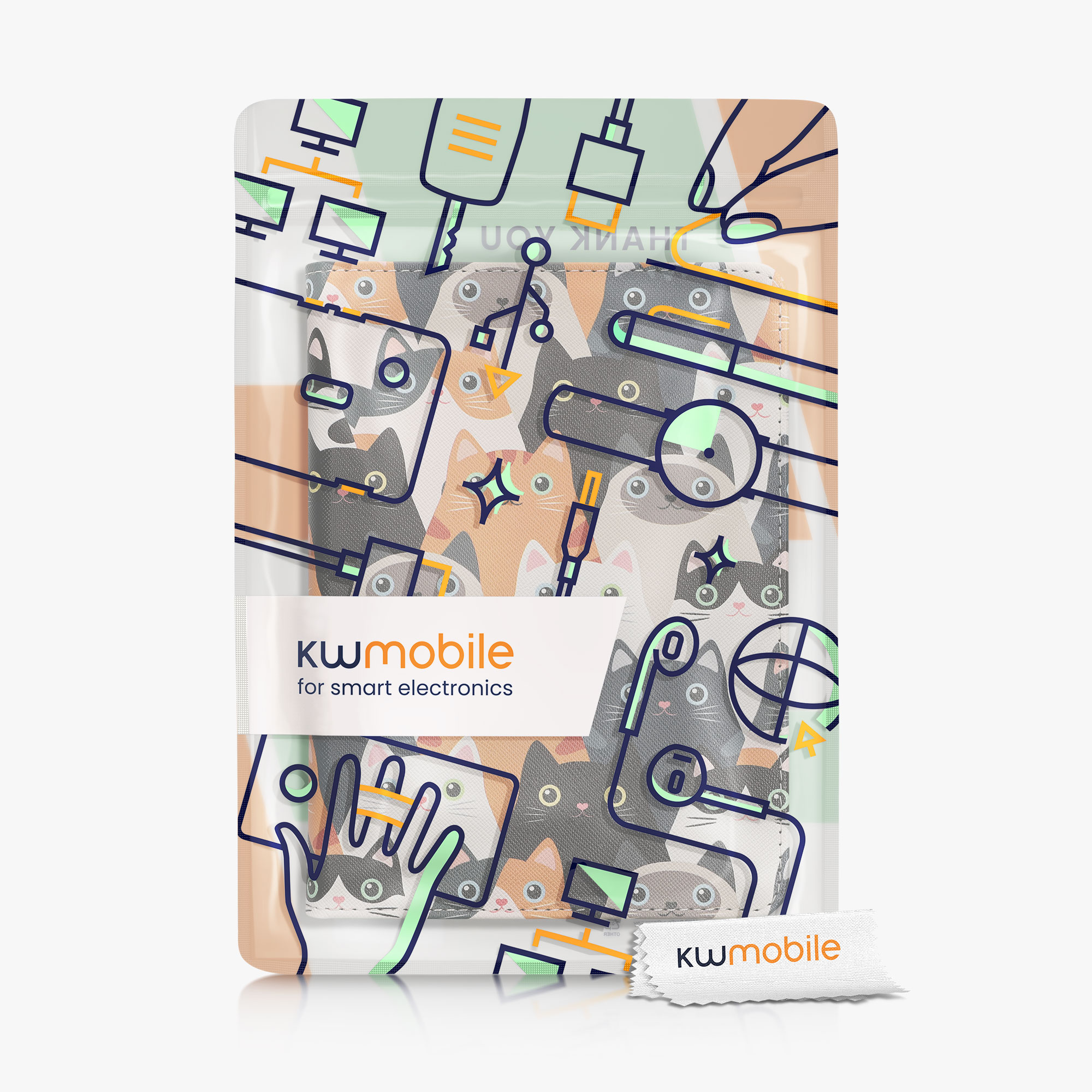 Pouzdro na čtečku kwmobile Amazon Kindle Paperwhite 11 Generation 2021 Case - Cats oranžová / černá / bílá