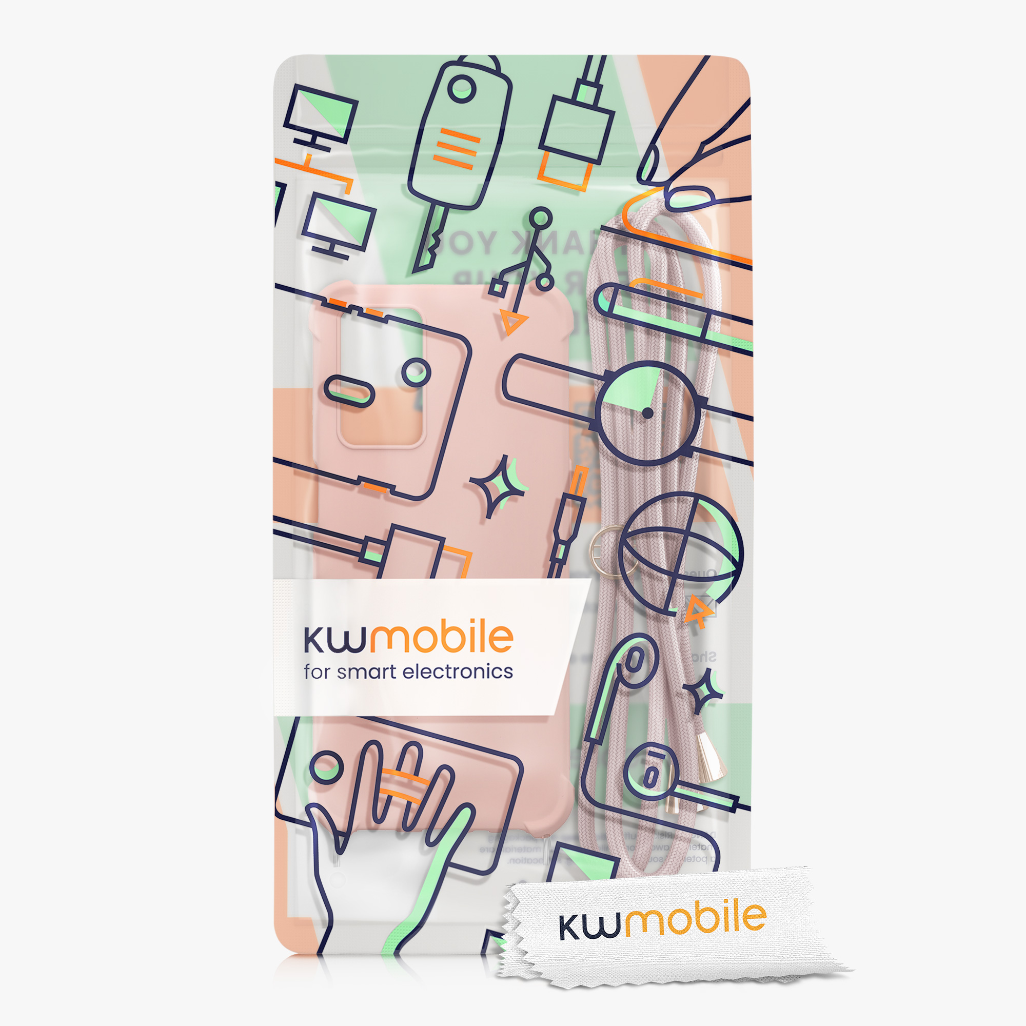 Kryt na mobil Oppo A74 (5G) / A54 (5G) kwmobile crossbody s šňůrkou perleťová