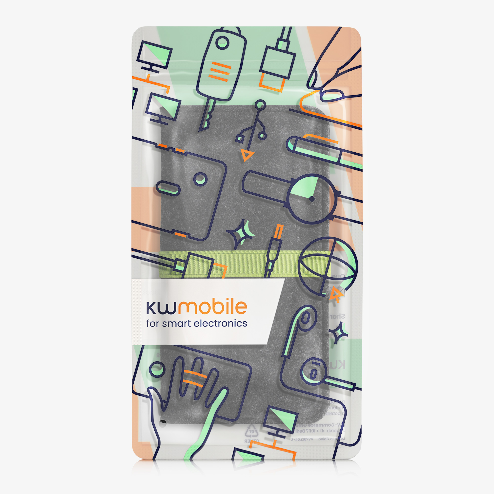 Univerzální pouzdro na mobil kwmobile - XL - 17,2 x 8 cm (6.7/6.8") - tmavě šedá / neonově zelená
