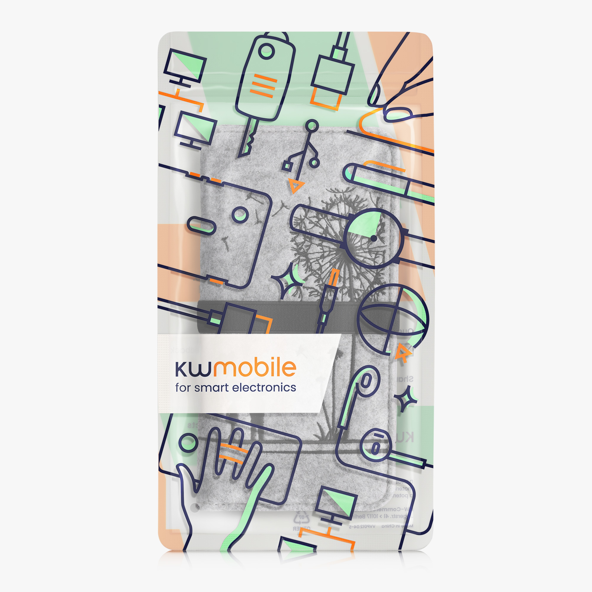 Univerzální pouzdro kwmobile na mobil XL 6,7/6,8" (17,2 x 8 cm) - motiv pampelišková láska, černá / světle šedá