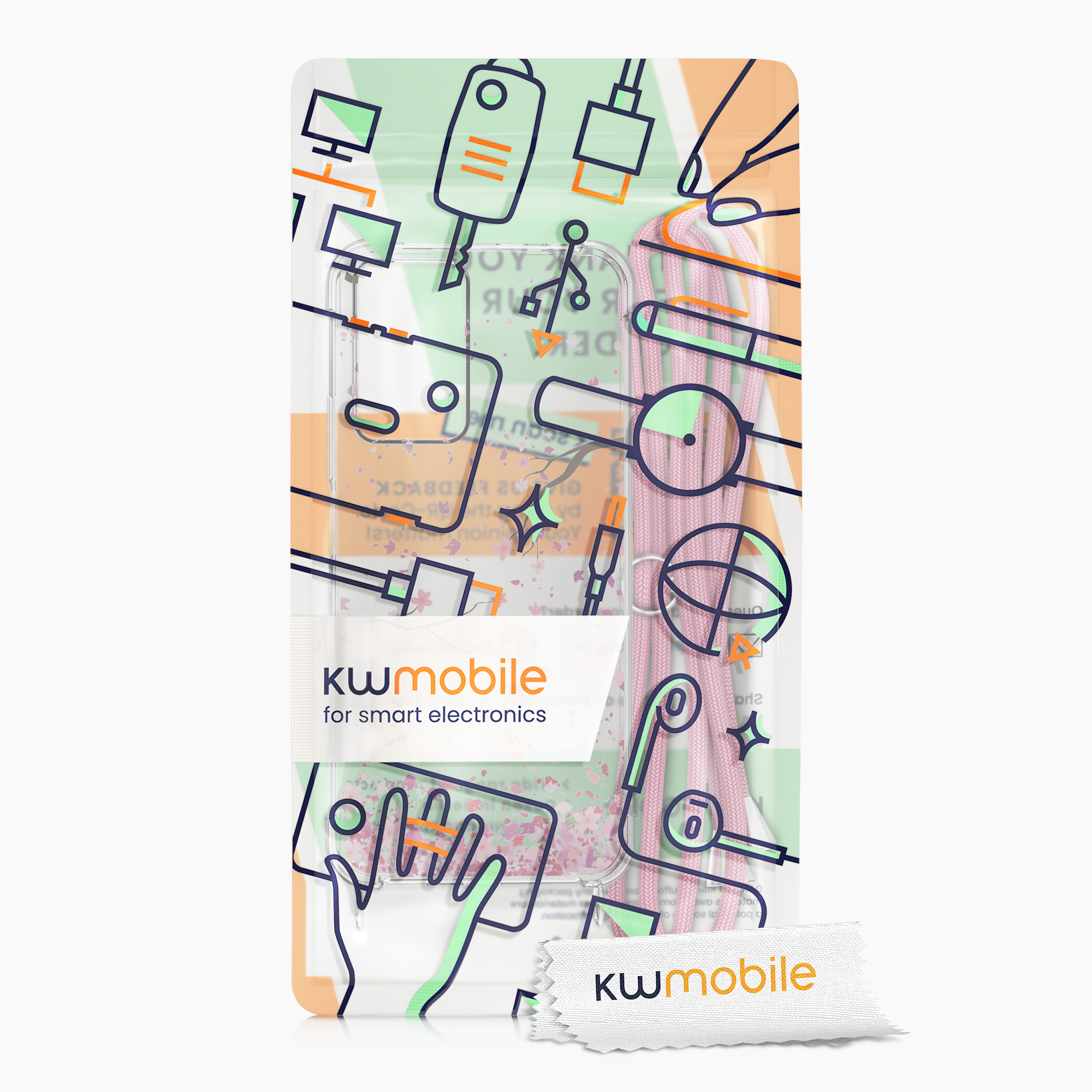 Kryt Xiaomi Redmi Note 11 Pro+ 5G crossbody popruh třešňové květy - růžová/tmavě hnědá kwmobile