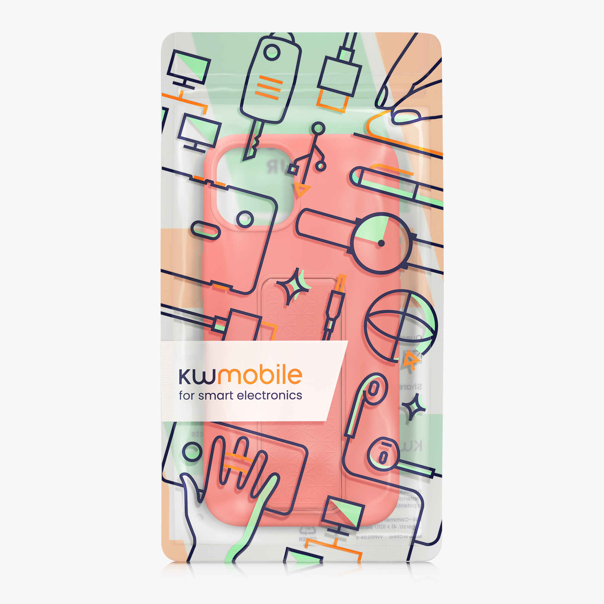 Kryt s poutkem a stojánkem kwmobile pro iPhone 13 - korálová