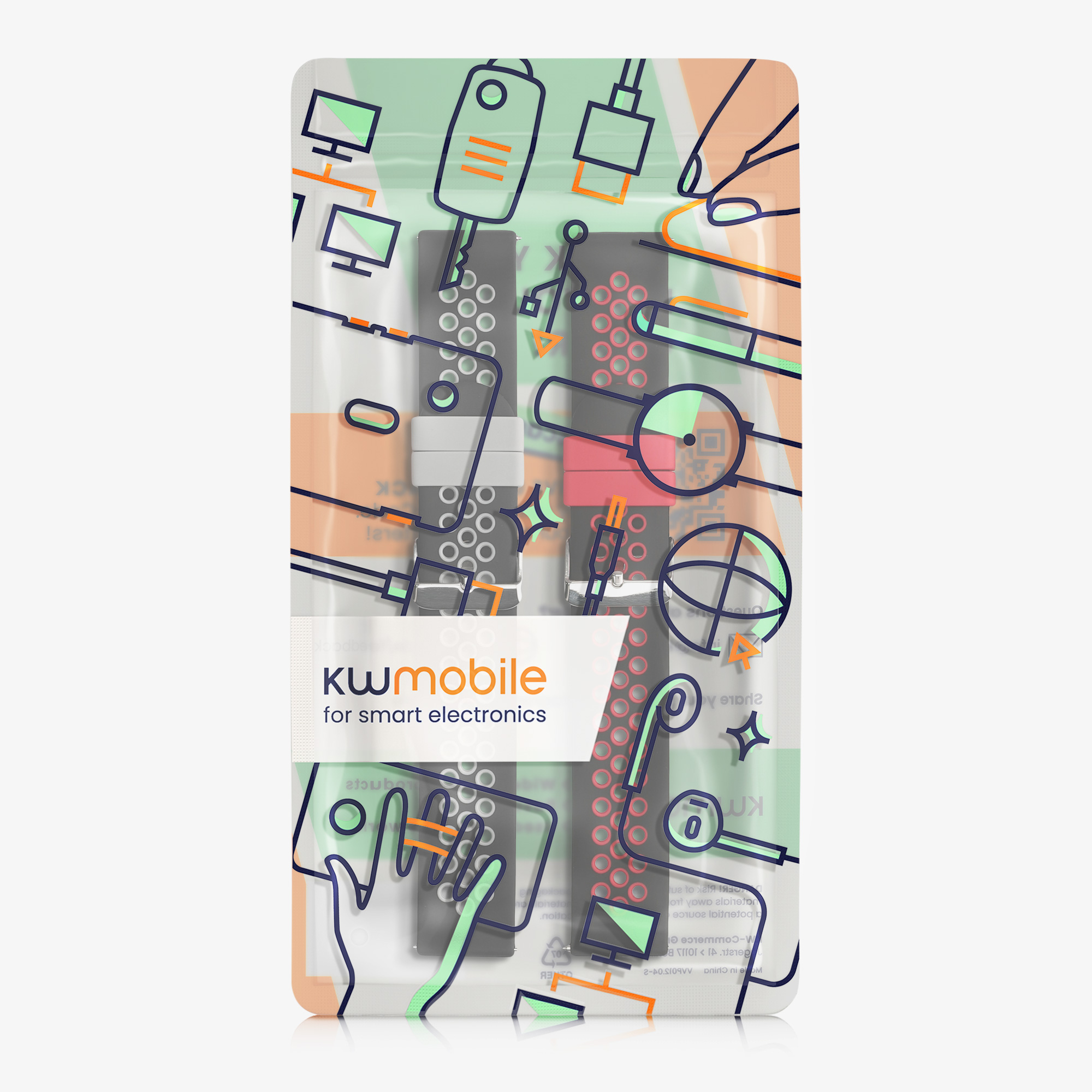 2x Řemínek na chytré hodinky kwmobile pro Fossil Gen 6 Men's Smartwatch - černá / šedá / černá / červená