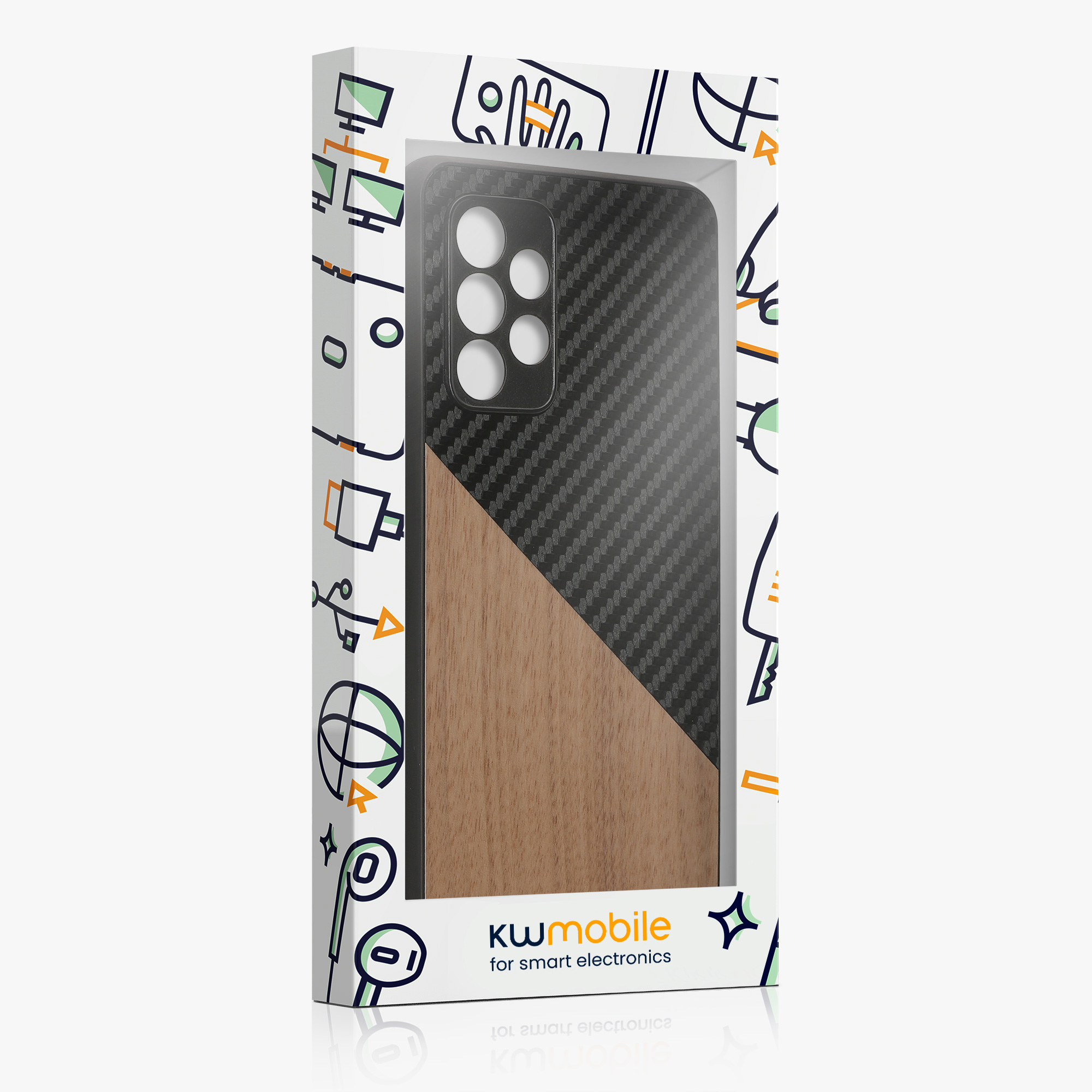 Dřevěný kryt na mobil Samsung Galaxy A52 / A52 5G / A52s 5G kwmobile TPU rámeček Tmavě hnědá / černá