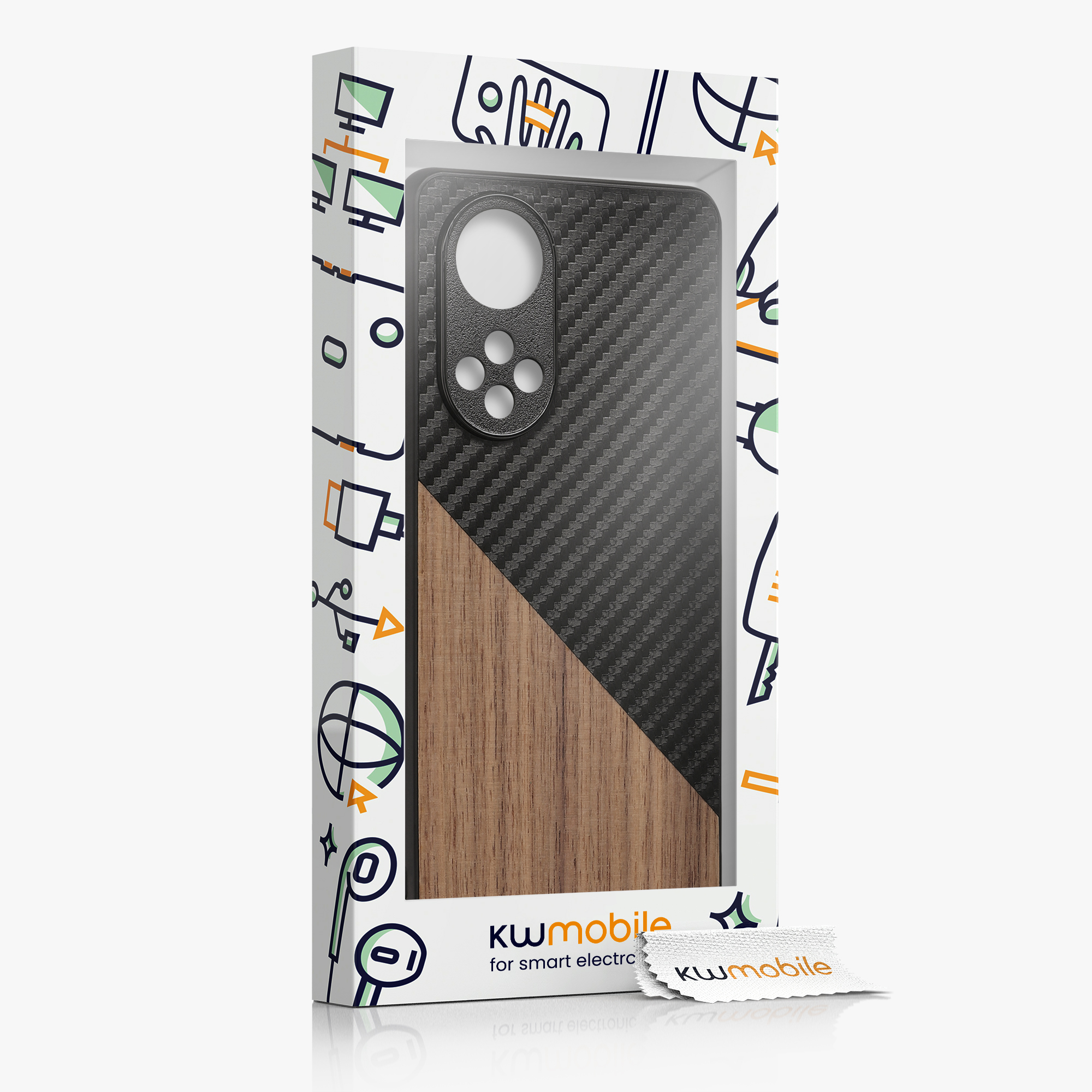 Kryt na mobil Honor 50 kwmobile dřevo / carbon tmavě hnědá / černá