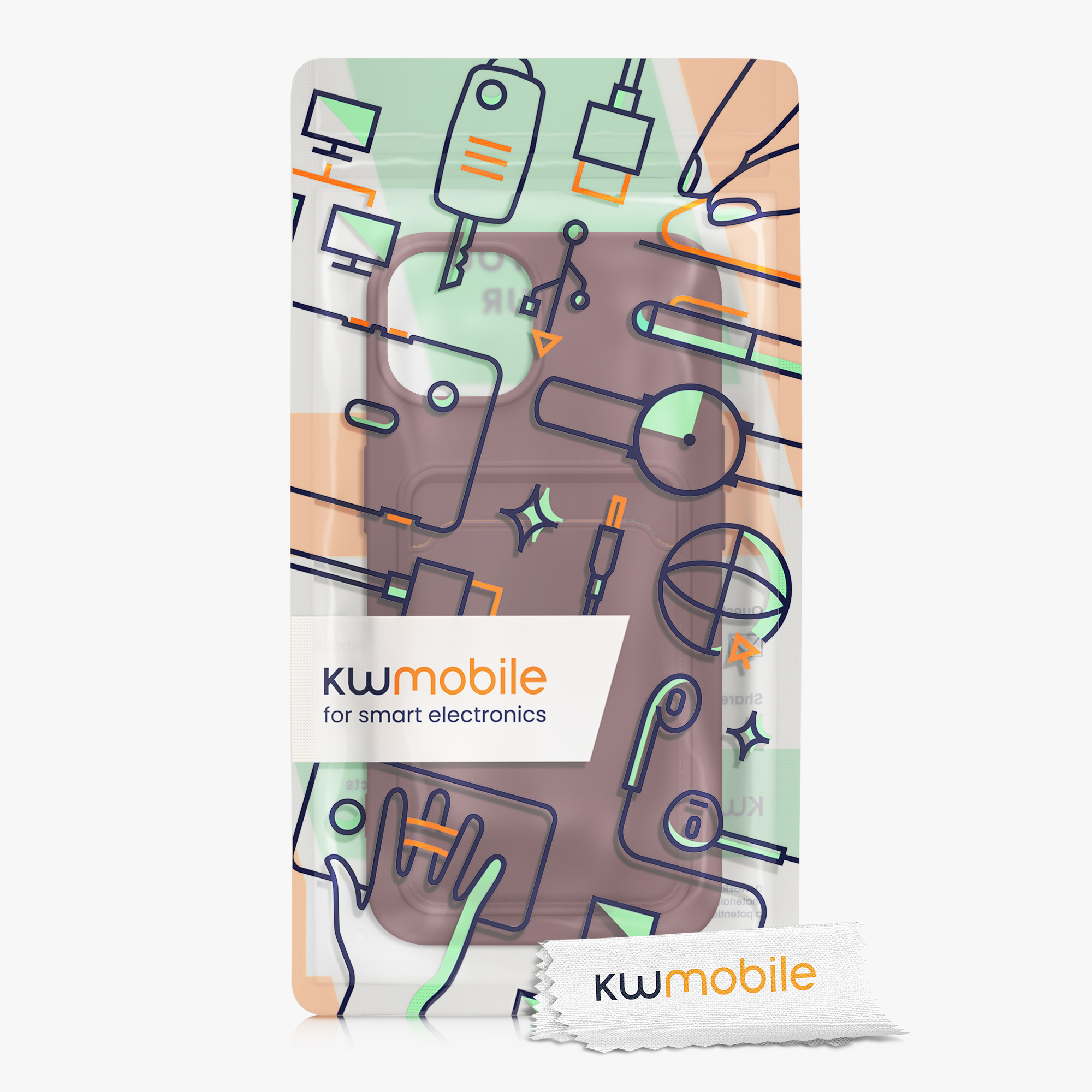 Kryt kwmobile s přihrádkou na kartu iPhone 14 červenohnědá