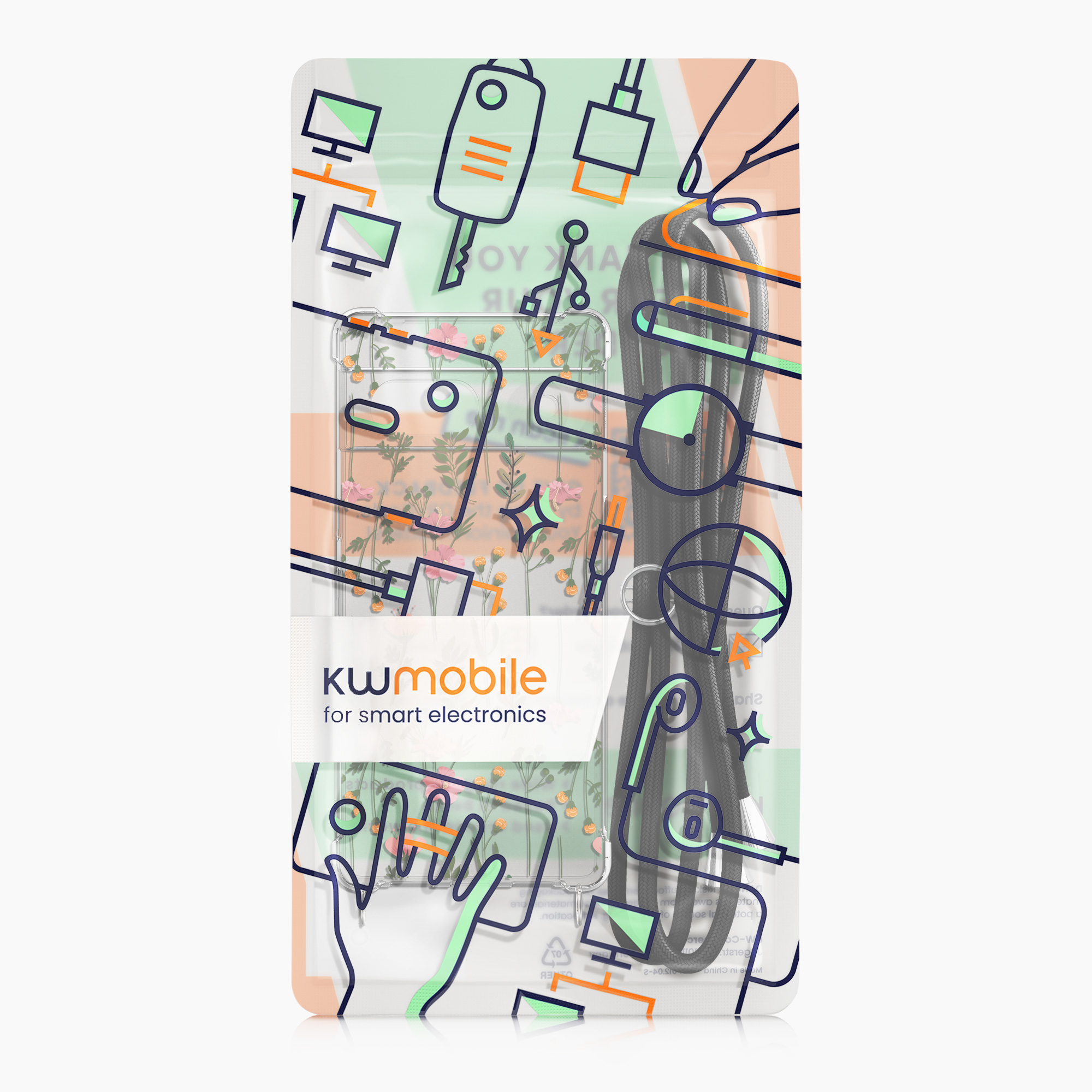 Crossbody kryt kwmobile pro Google Pixel 6 - jemné květy růžová/zelená/transparentní