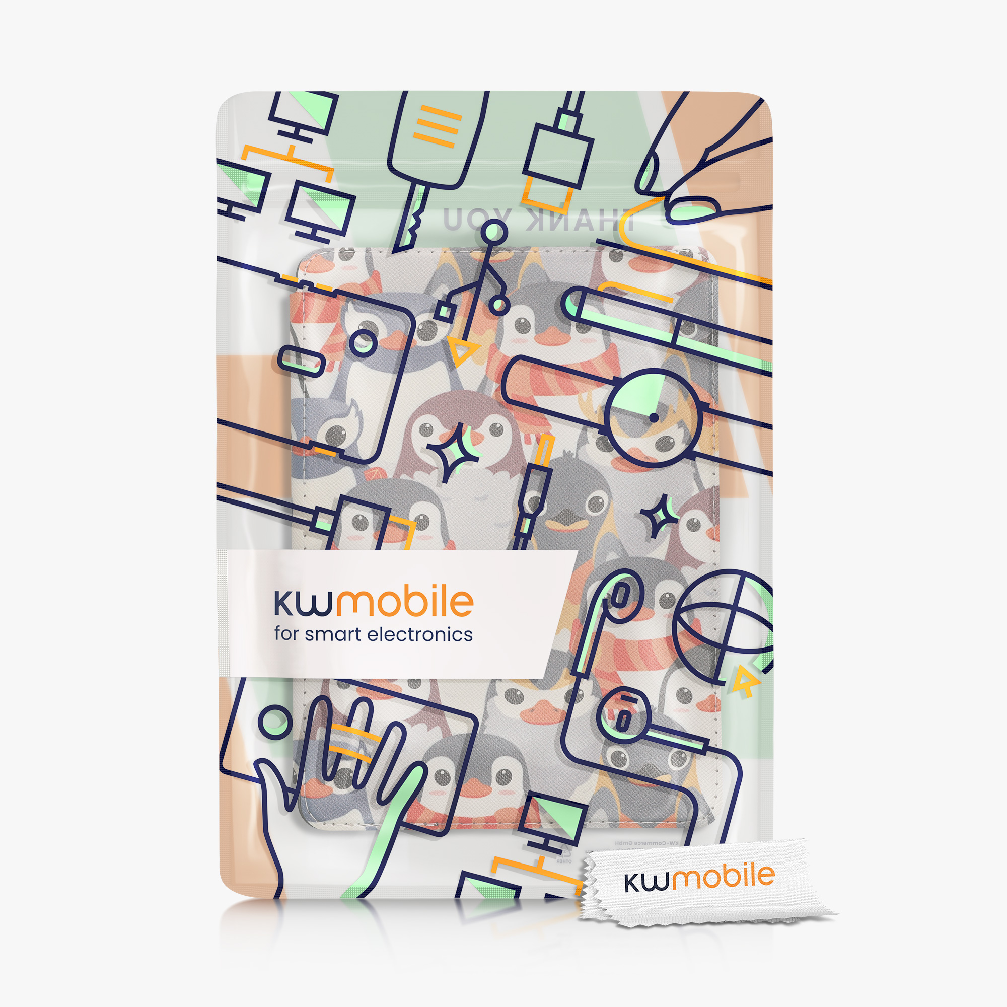 Pouzdro na čtečku kwmobile Amazon Kindle Paperwhite 11 Generation 2021 Case - Penguins šedá / žlutá / hnědá
