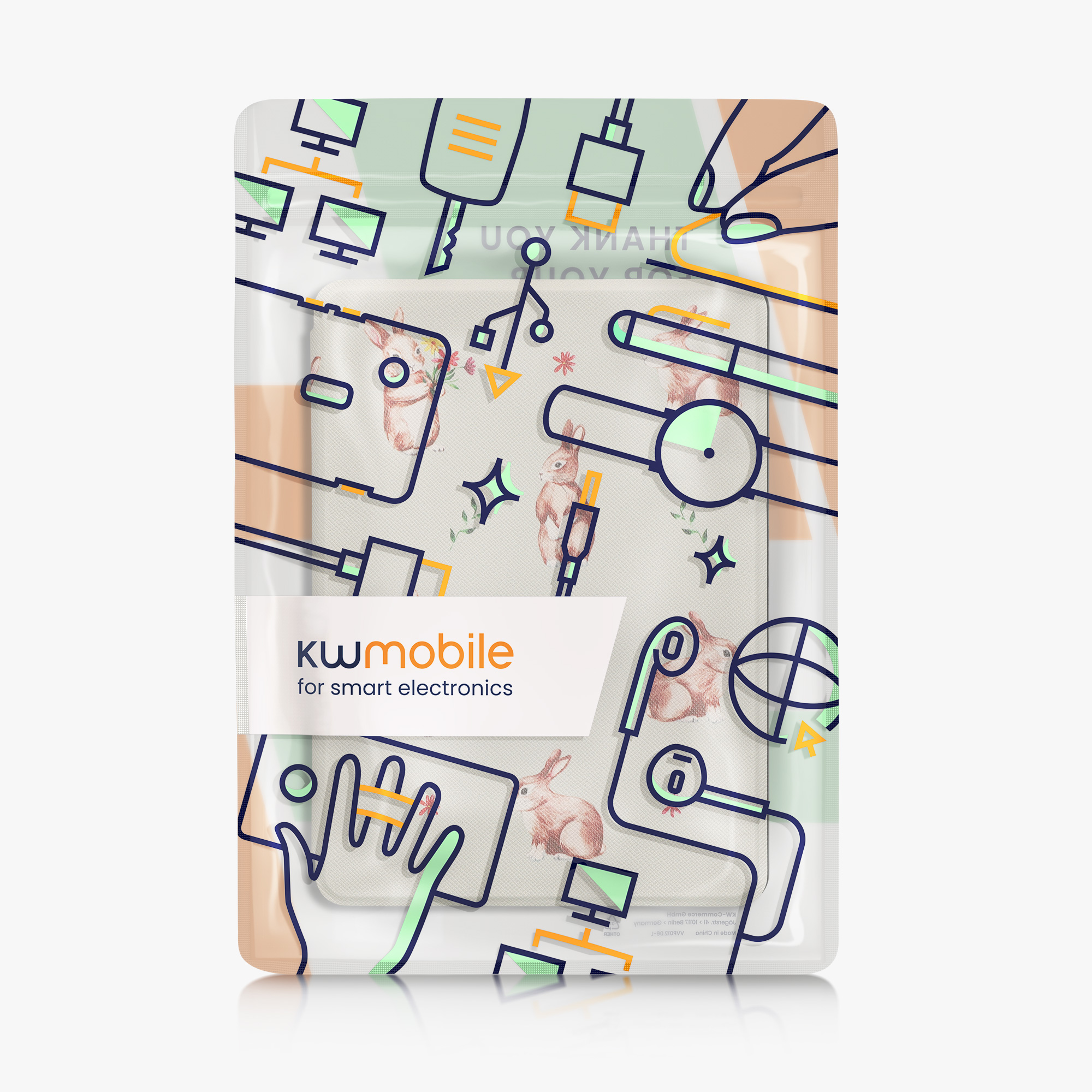 Pouzdro na čtečku kwmobile Amazon Kindle Paperwhite 11 Generation 2021 Case - Rabbits and Flowers bílá / hnědá / šedá zelená