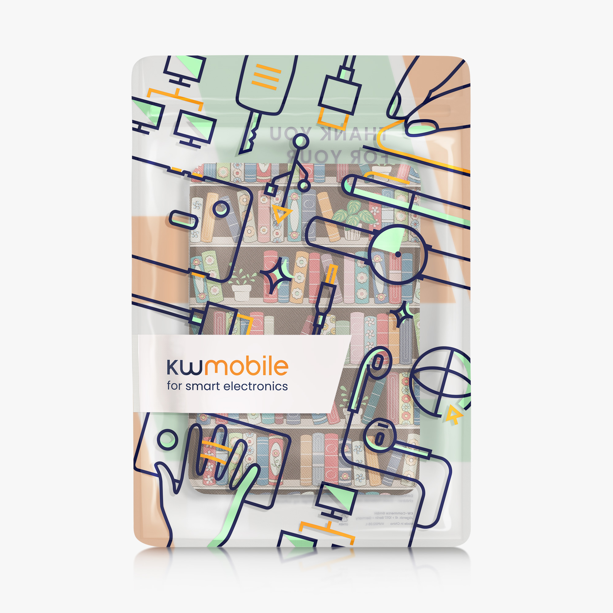 Pouzdro na čtečku kwmobile pro Amazon Kindle (2022/2024) - motiv Summer Library modrá / zelená / tmavě růžová