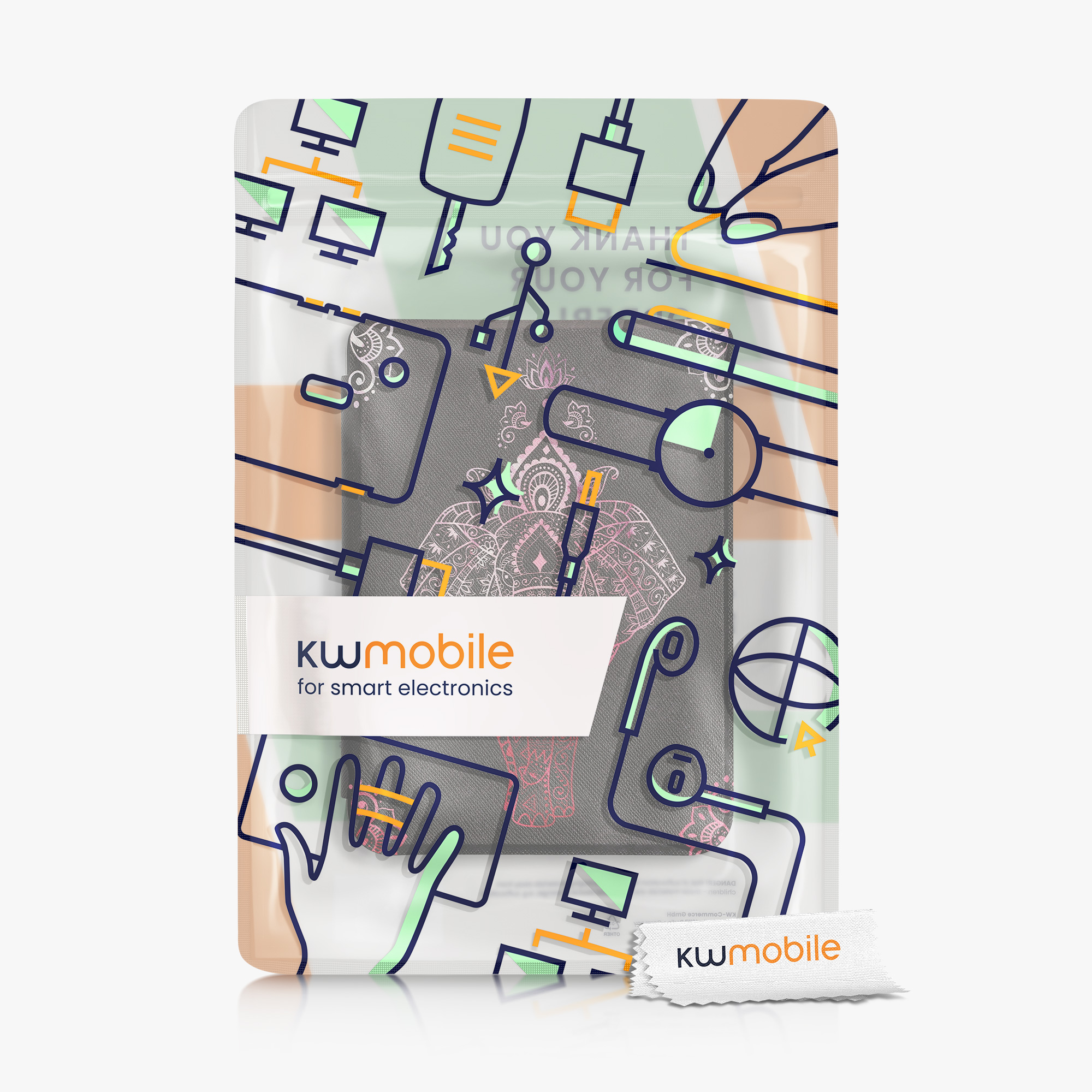 Flip pouzdro na čtečku s magnetem Kobo Clara 2E/Tolino Shine 4 Elephant Sketch tmavě růžovo-antracitové