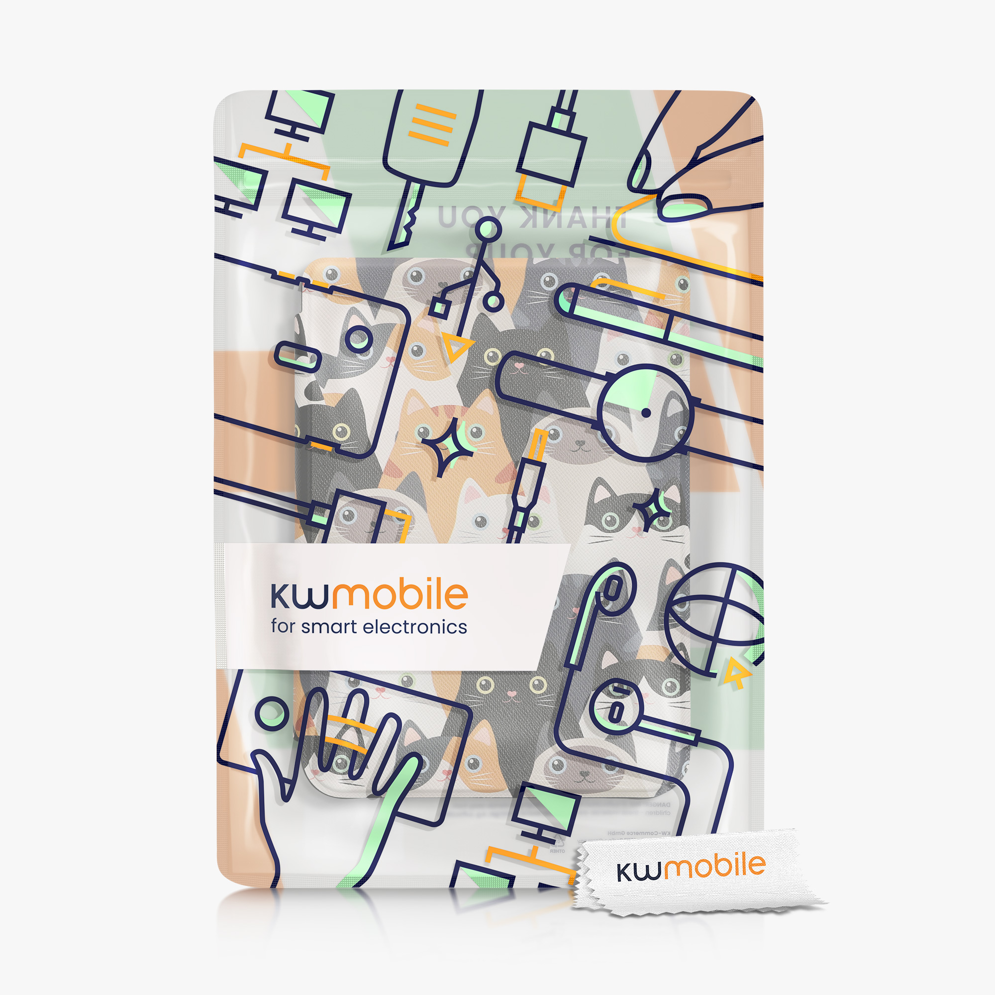 Flip pouzdro na čtečku s magnetem Kobo Clara 2E/Tolino Shine 4 Cats oranžovo-černo-bílé